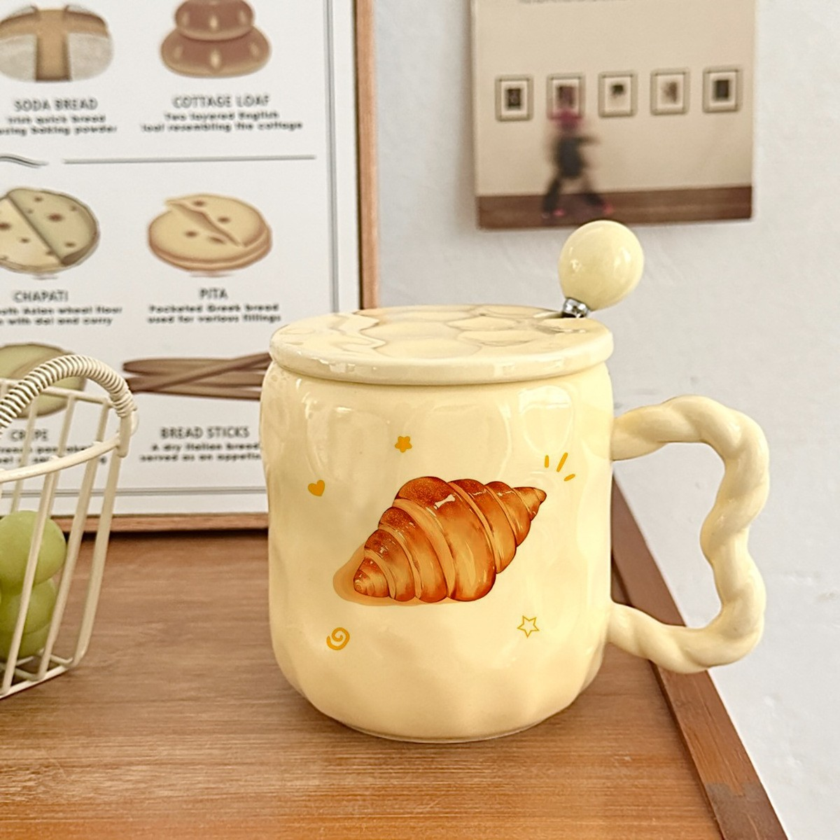 Croissant & Toast Mug with Lid and Spoon
