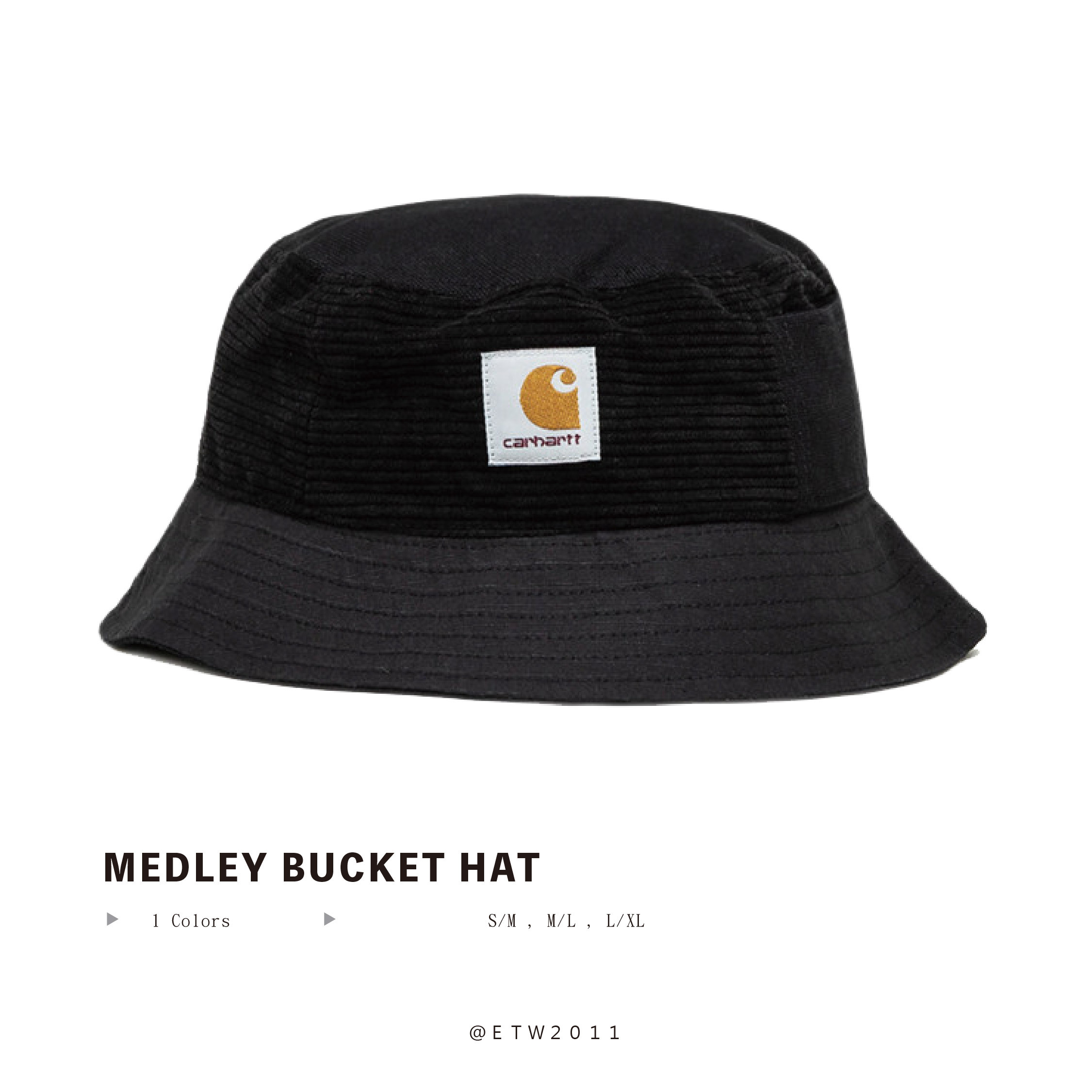 ☆ETW☆【EASY TO WEAR】歐版 CARHARTT WIP MEDLEY BUCKET HAT 燈芯絨 拼接 漁夫帽 黑色 現貨