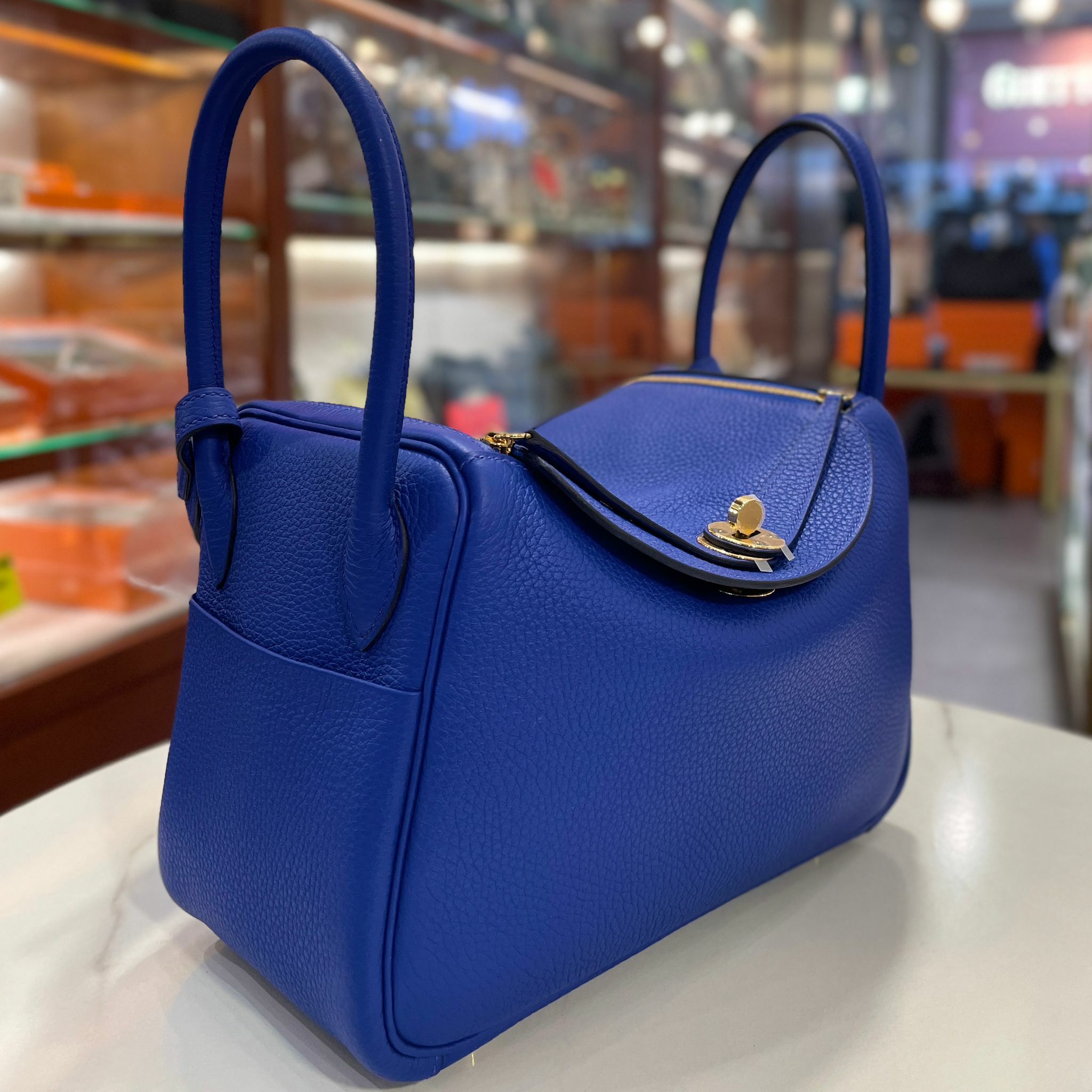 全新HERMES LINDY 26 U刻 皇家藍TC皮/金扣 08/BLEU ROYAL GHW #BRAND NEW #香榭站正品