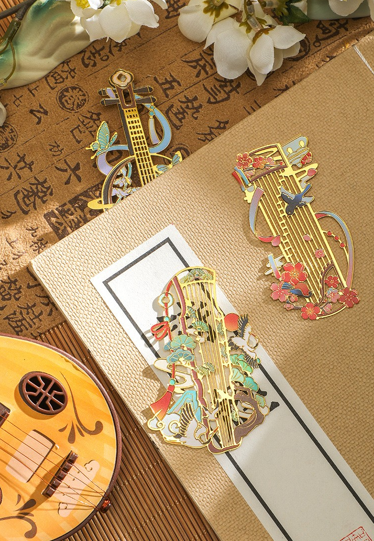 Chinese Zither & Pipa Metal Bookmark