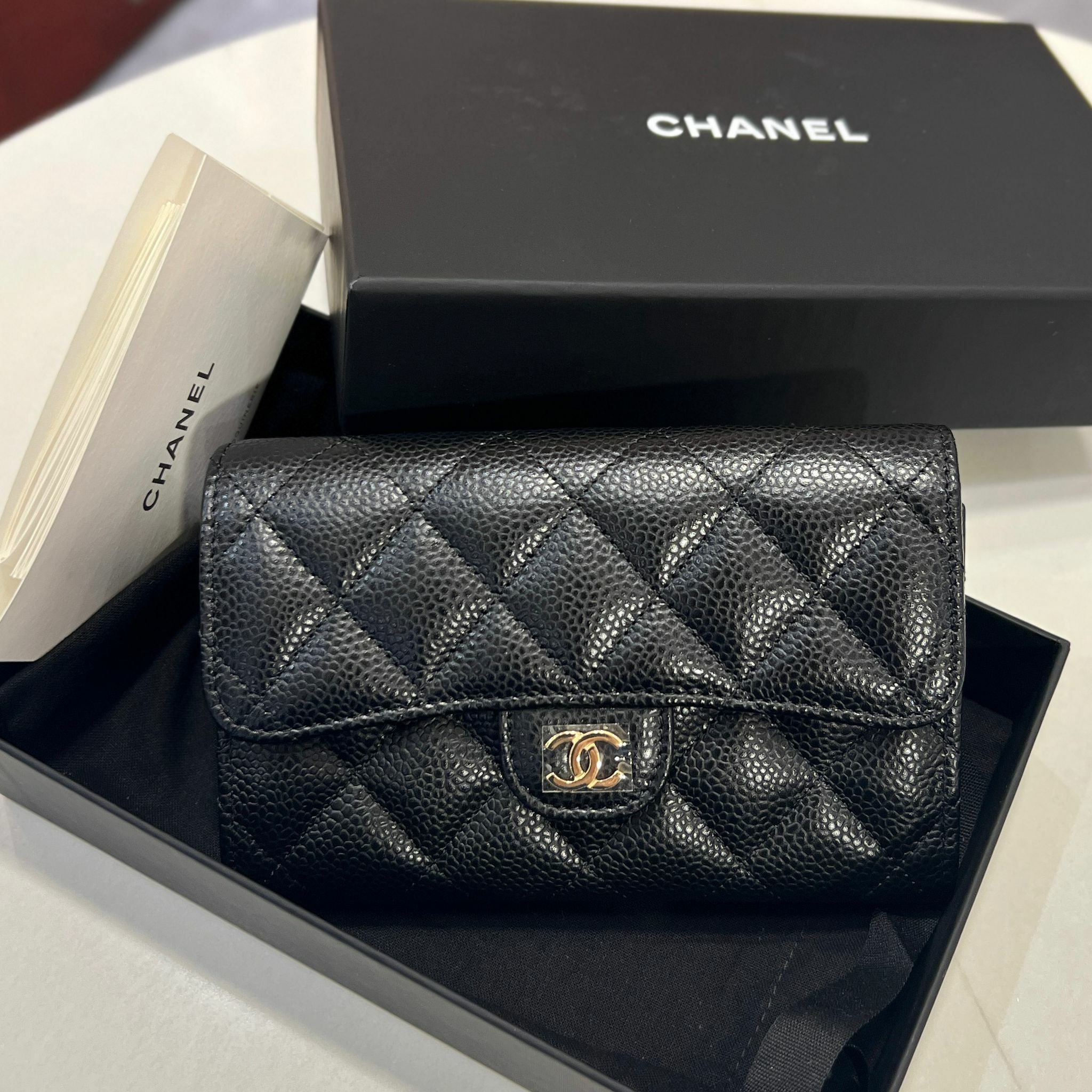 全新CHANEL中型銀包,三摺款,AP0232,黑色,荔枝皮,金扣@晶片款 #BRAND NEW #香榭站正品