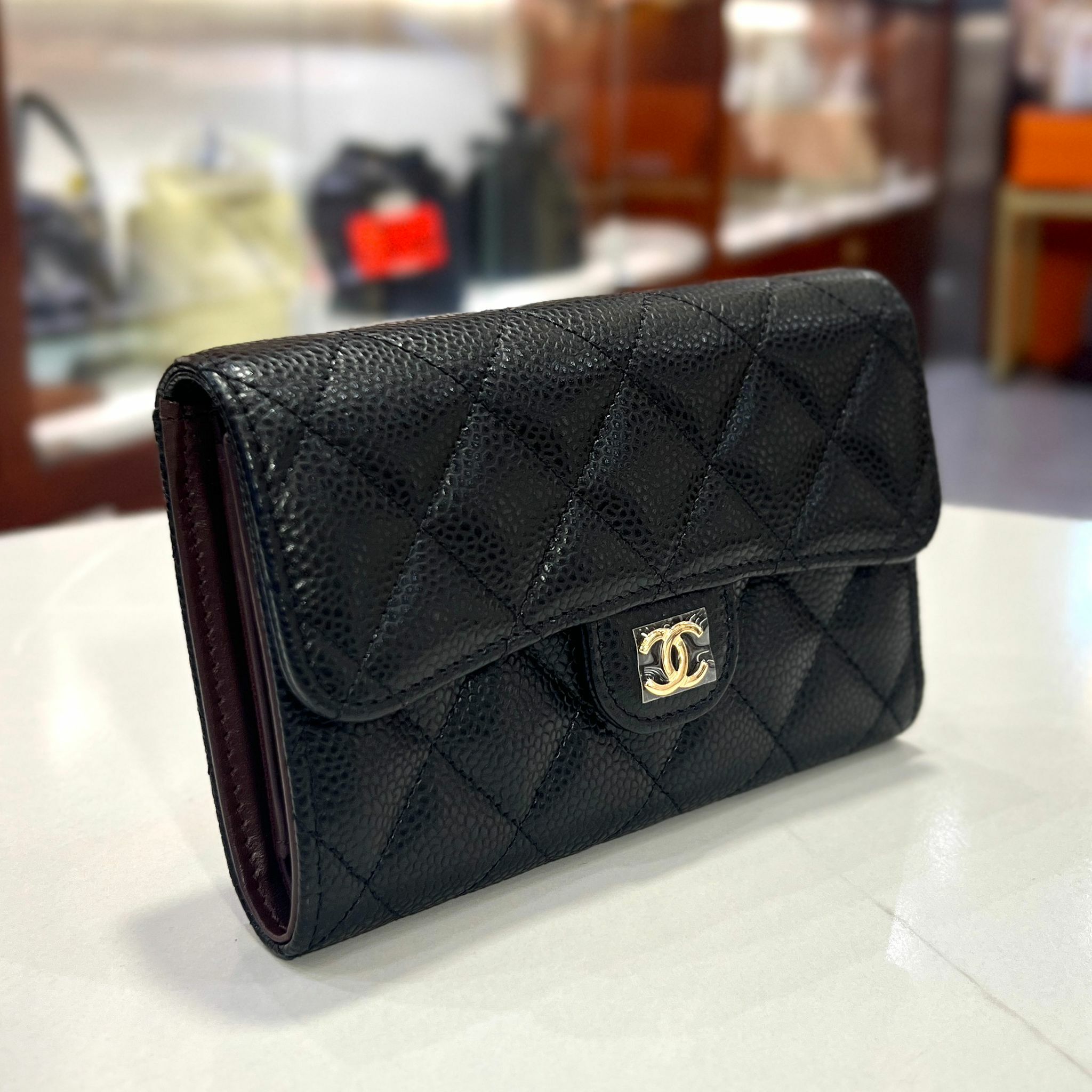 全新CHANEL中型銀包,三摺款,AP0232,黑色,荔枝皮,金扣@晶片款 #BRAND NEW #香榭站正品