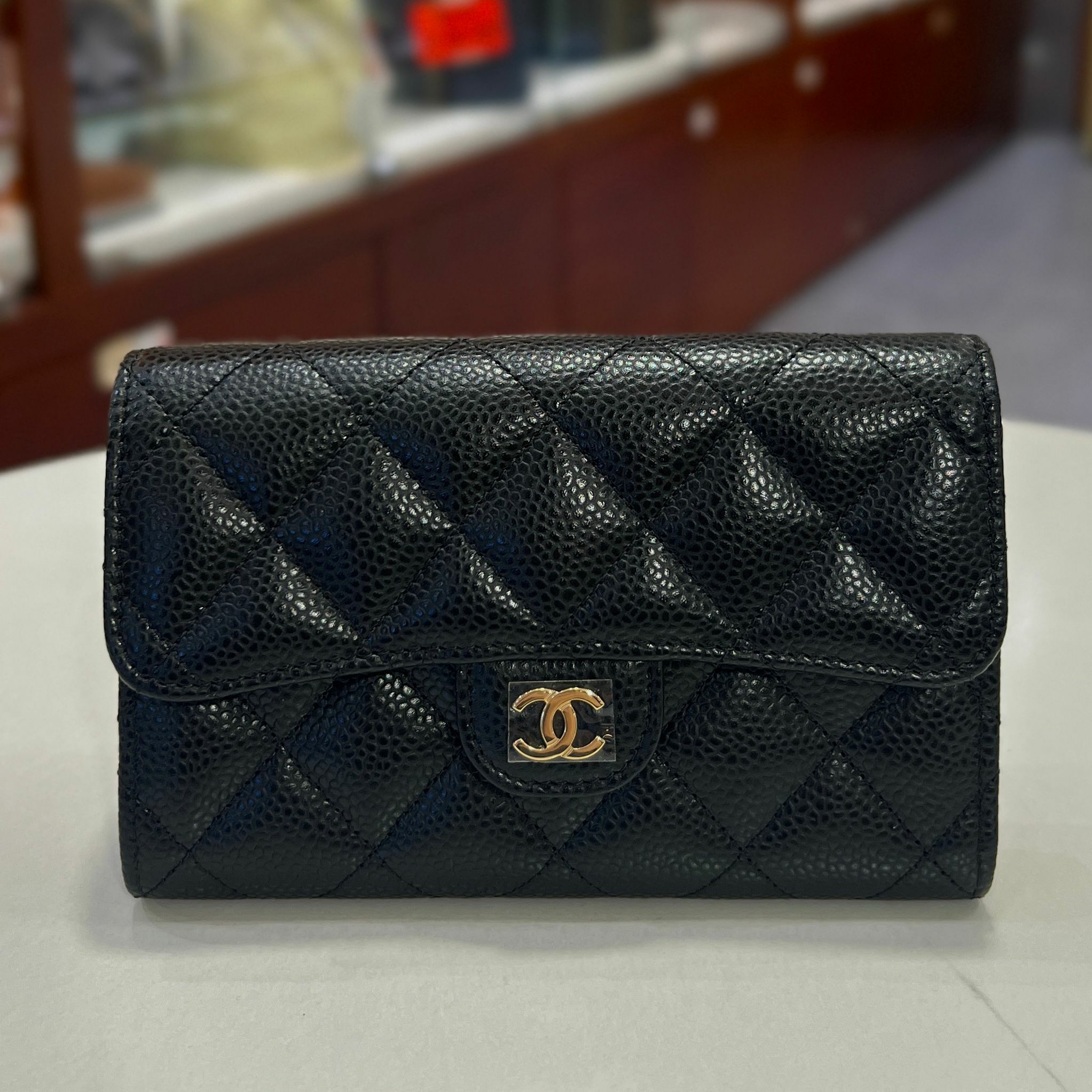 全新CHANEL中型銀包,三摺款,AP0232,黑色,荔枝皮,金扣@晶片款 #BRAND NEW #香榭站正品