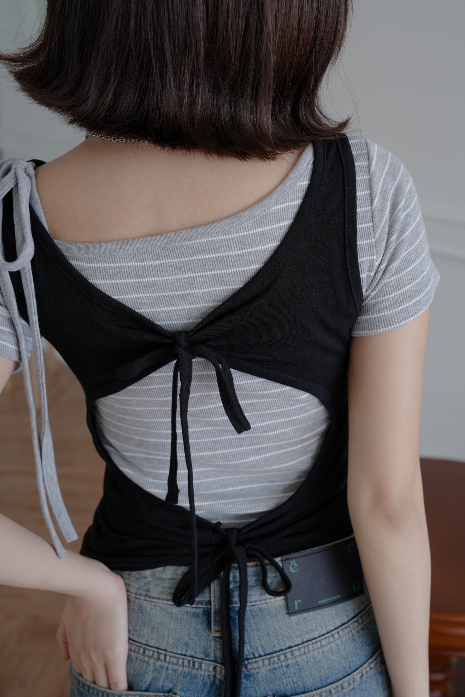 【Discount】Backless Ribbon Strap Top #上衣