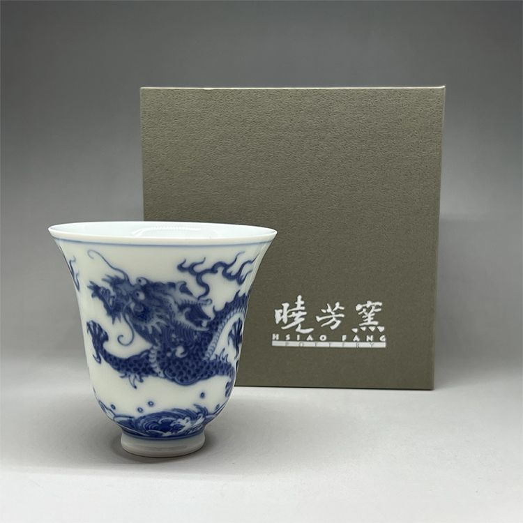 茶香自在】曉芳窯蔡曉芳大師手繪龍紋青花瓷高杯單杯禮盒裝
