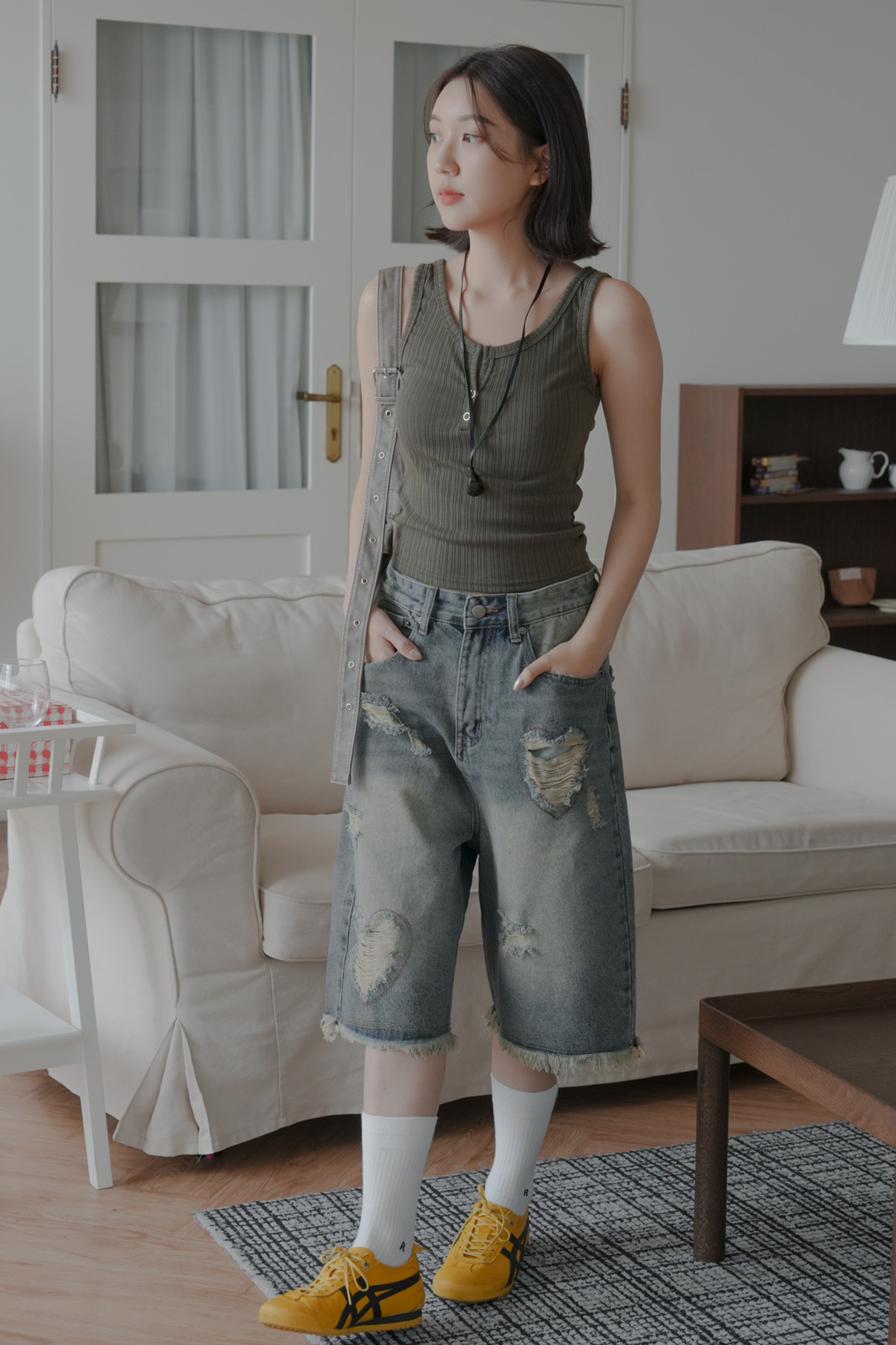 【Unisex】Heart Damage Shorts Jeans #七分褲