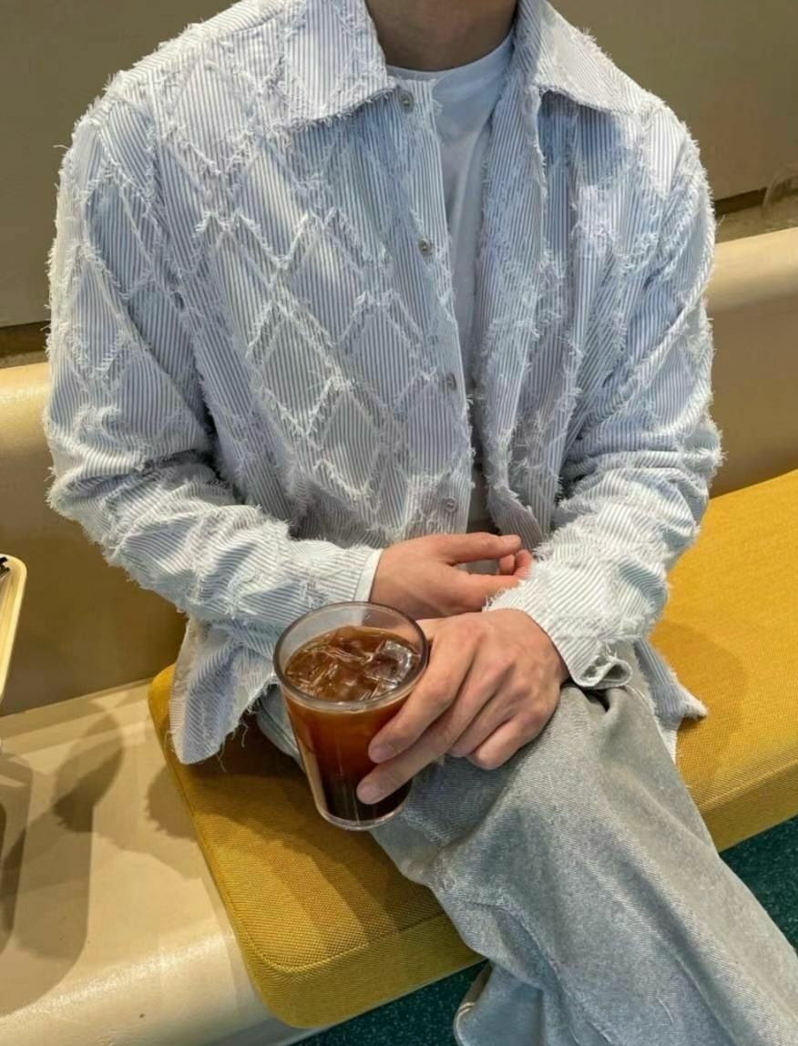 直間菱格流蘇長袖恤衫 MALENKII-050S