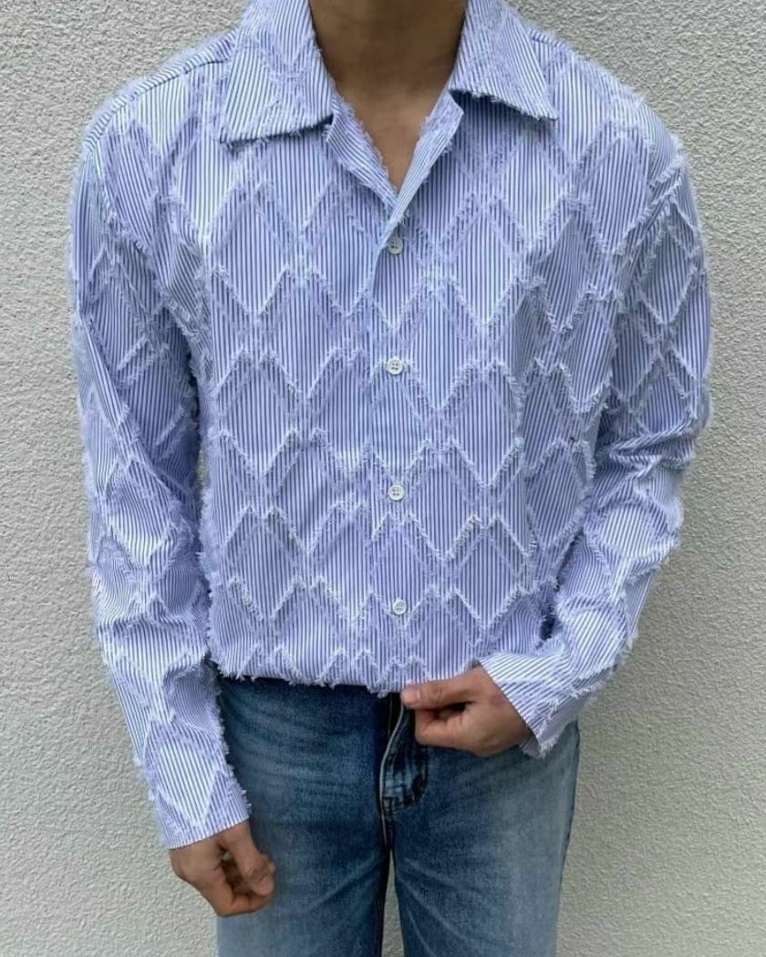 直間菱格流蘇長袖恤衫 MALENKII-050S