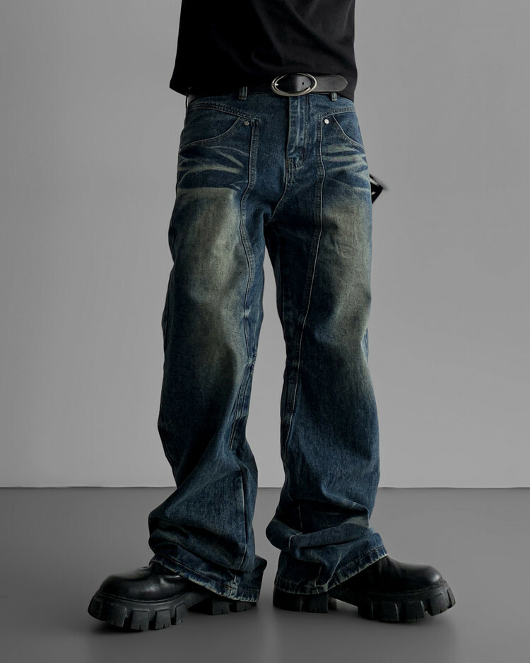 水洗寬喇叭牛仔褲