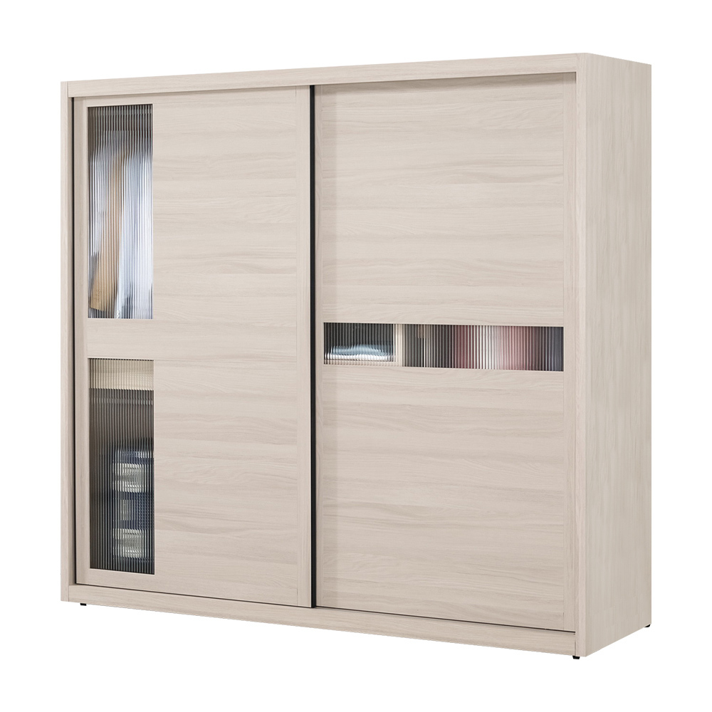 珊卓7尺長虹玻璃衣櫃推/拉門衣櫃(五吊桿+三抽+三格+穿衣鏡)