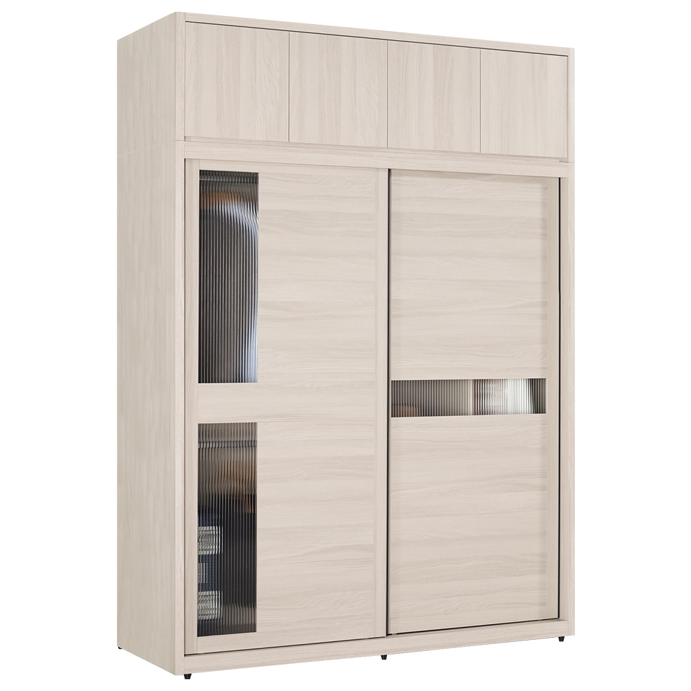 珊卓5.9尺加高型長虹玻璃衣櫃(推/拉門衣櫃+棉被收納櫃)