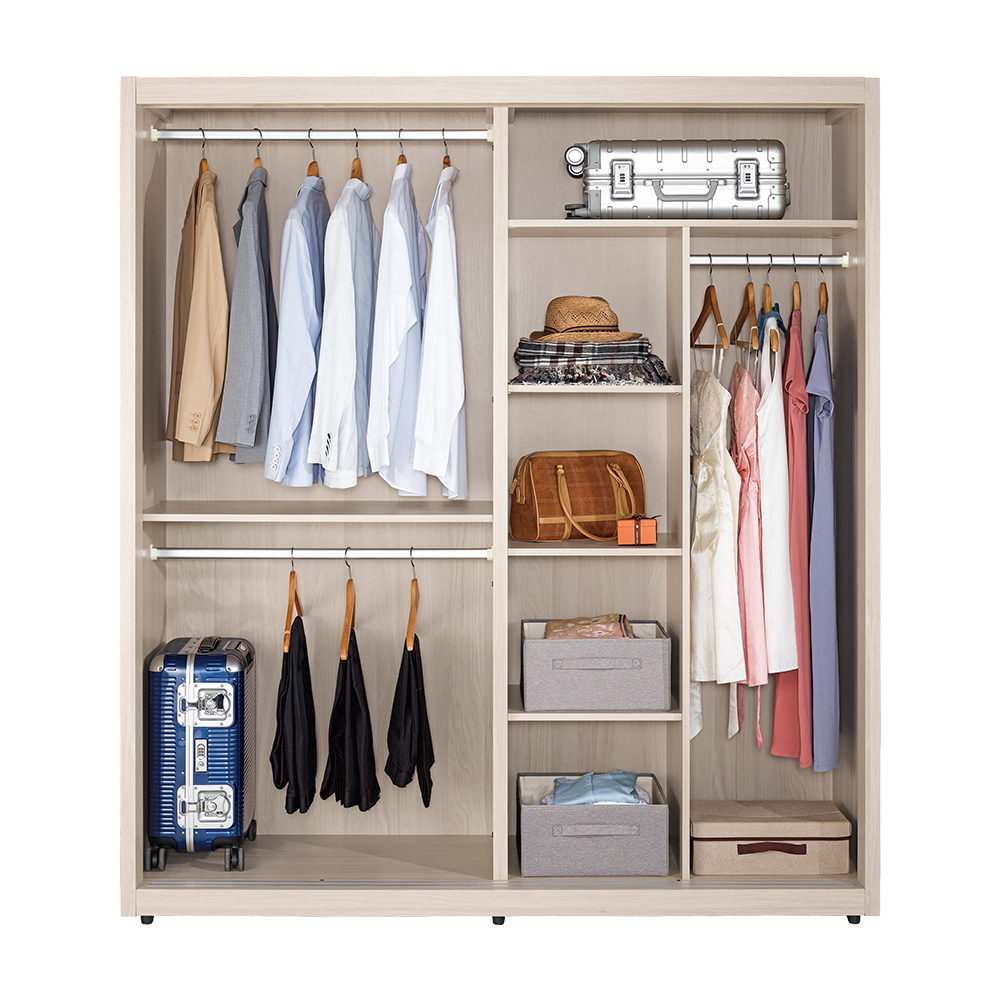 珊卓5.9尺長虹玻璃衣櫃推/拉門衣櫃(三吊桿+五格)