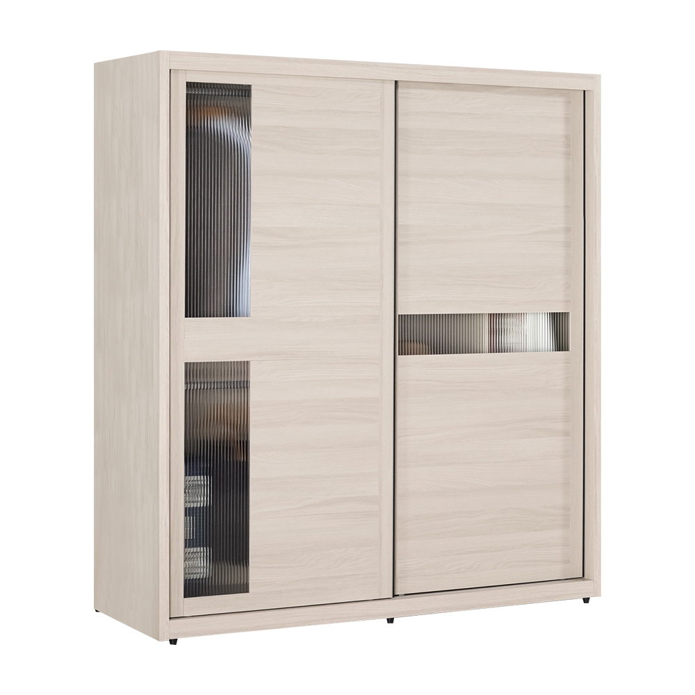 珊卓5.9尺長虹玻璃衣櫃推/拉門衣櫃(三吊桿+五格)