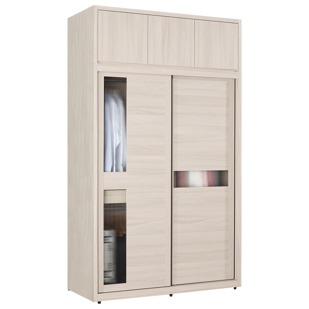 珊卓4.9尺加高型長虹玻璃衣櫃(推/拉門衣櫃+棉被收納櫃-內附穿衣鏡)