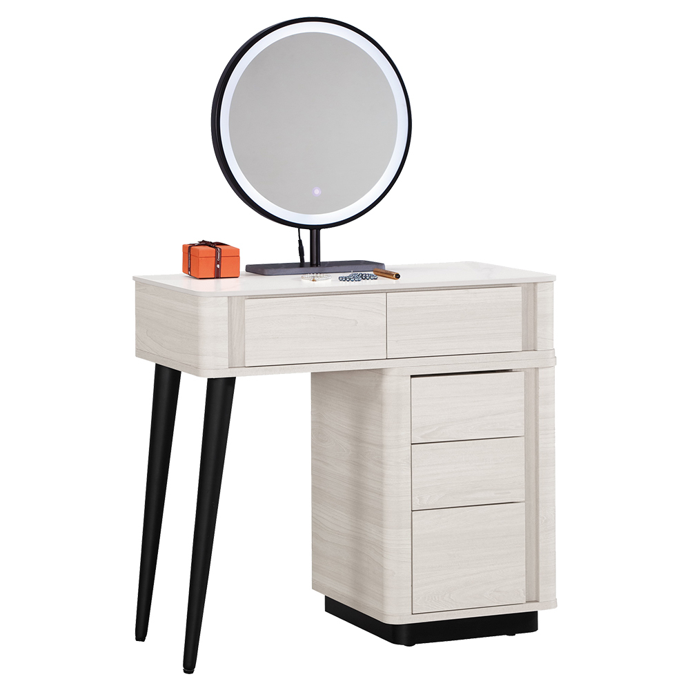 奧菲3.7尺多功能伸縮岩板化妝桌/鏡台/梳妝台(附LED觸控式化妝鏡+收納化妝椅-寬80~110公分)