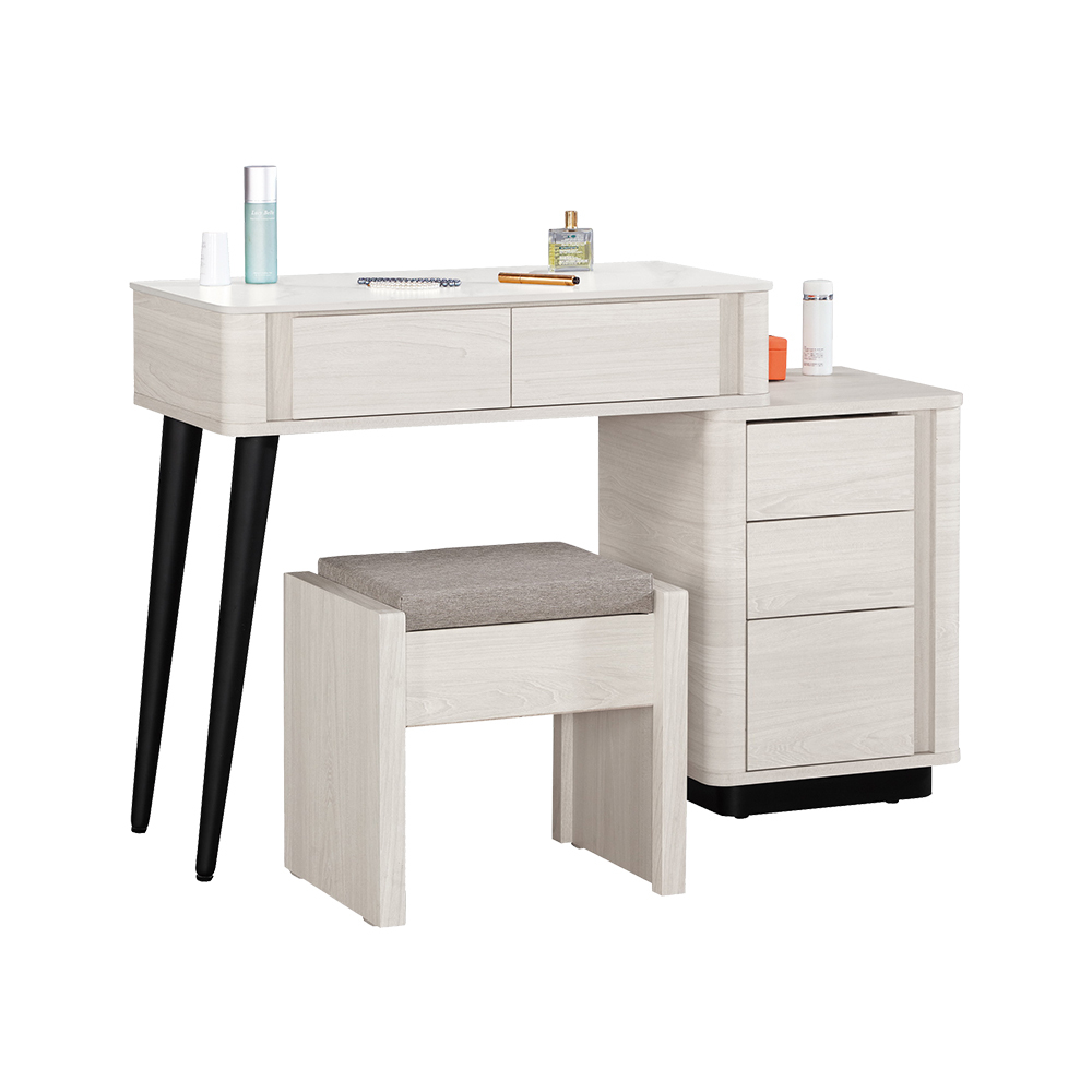 奧菲3.7尺多功能伸縮岩板化妝桌/書桌(附收納化妝椅-寬80~110公分)