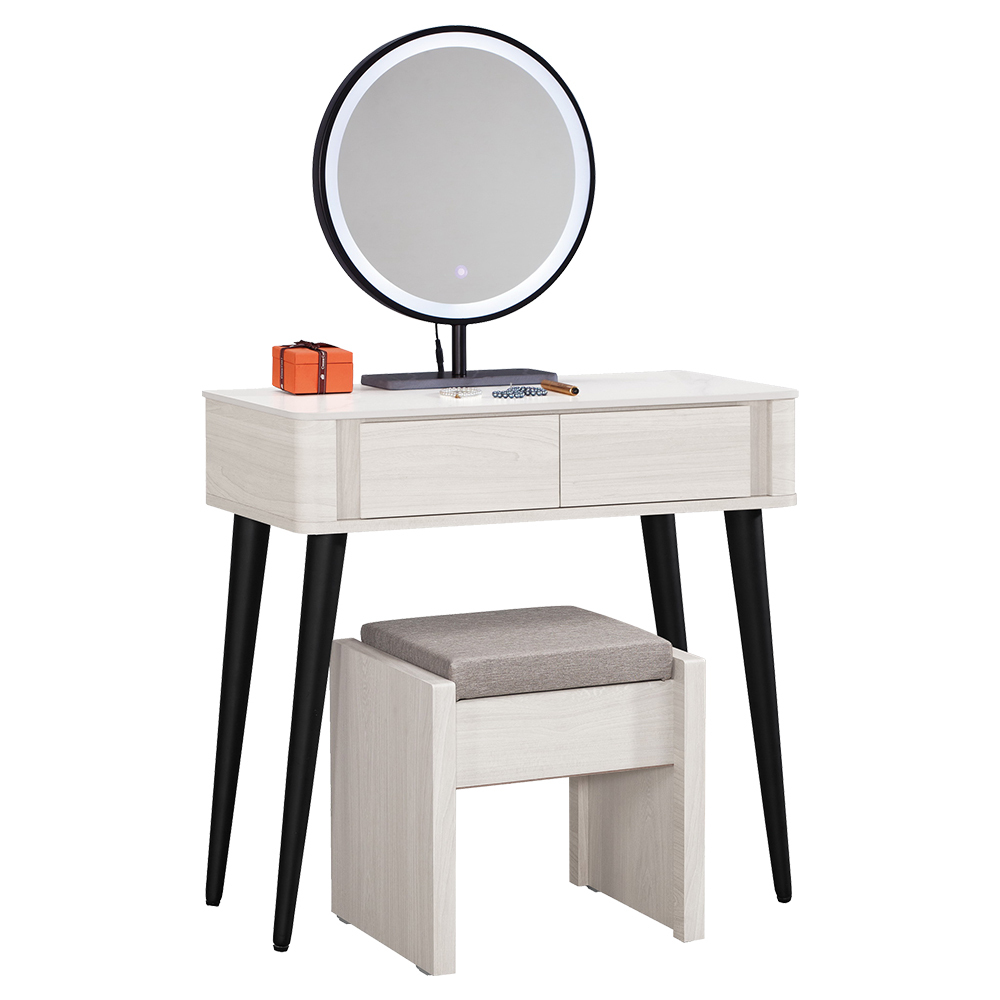 奧菲2.7尺岩板化妝桌/鏡台/梳妝台(附LED觸控式化妝鏡+收納化妝椅)