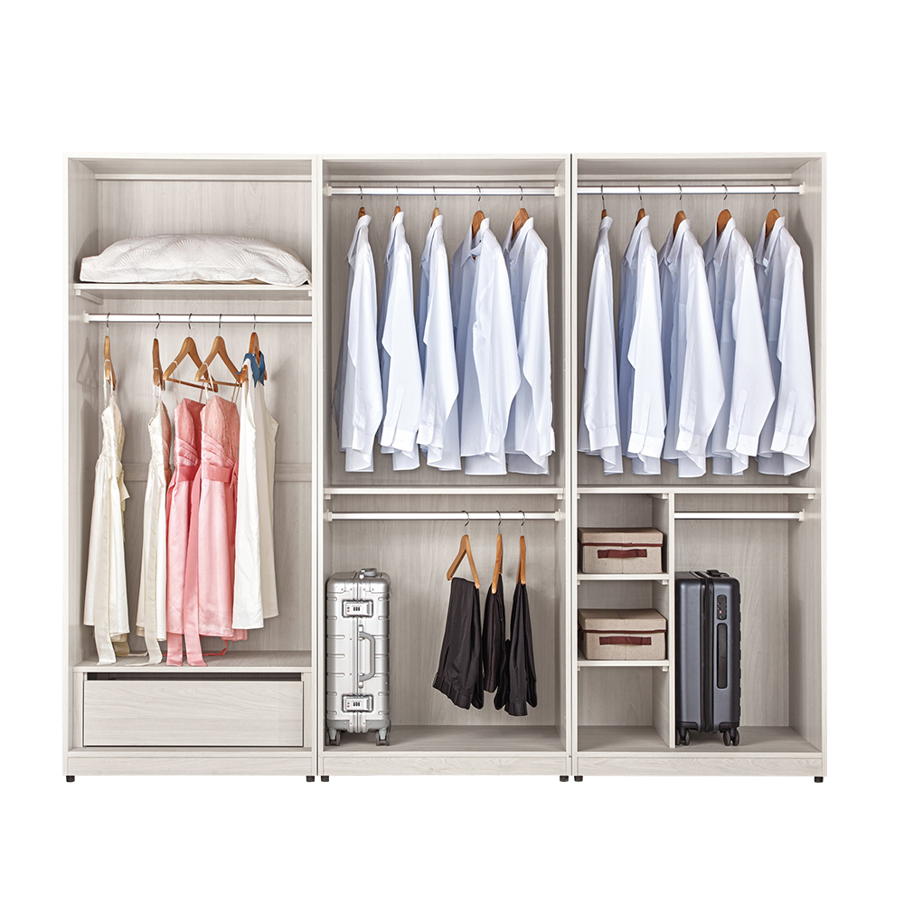 奧菲9.5尺多功能衣櫃組合(轉角衣櫃+單吊+玻璃門雙吊+雙吊)