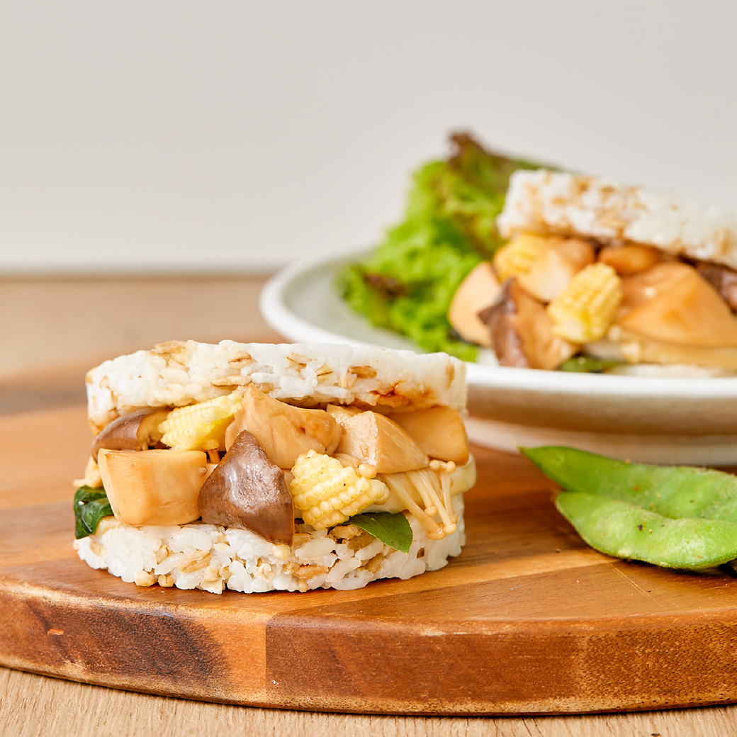 三杯鮮菇燕麥米漢堡