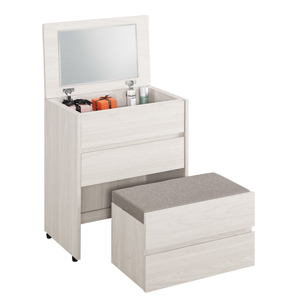 奧菲2尺多功能隱藏式掀蓋化妝桌/鏡台/梳妝台(附收納化妝椅)