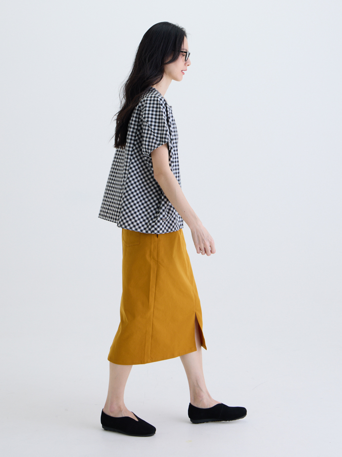 小松開衩長裙-檸黃