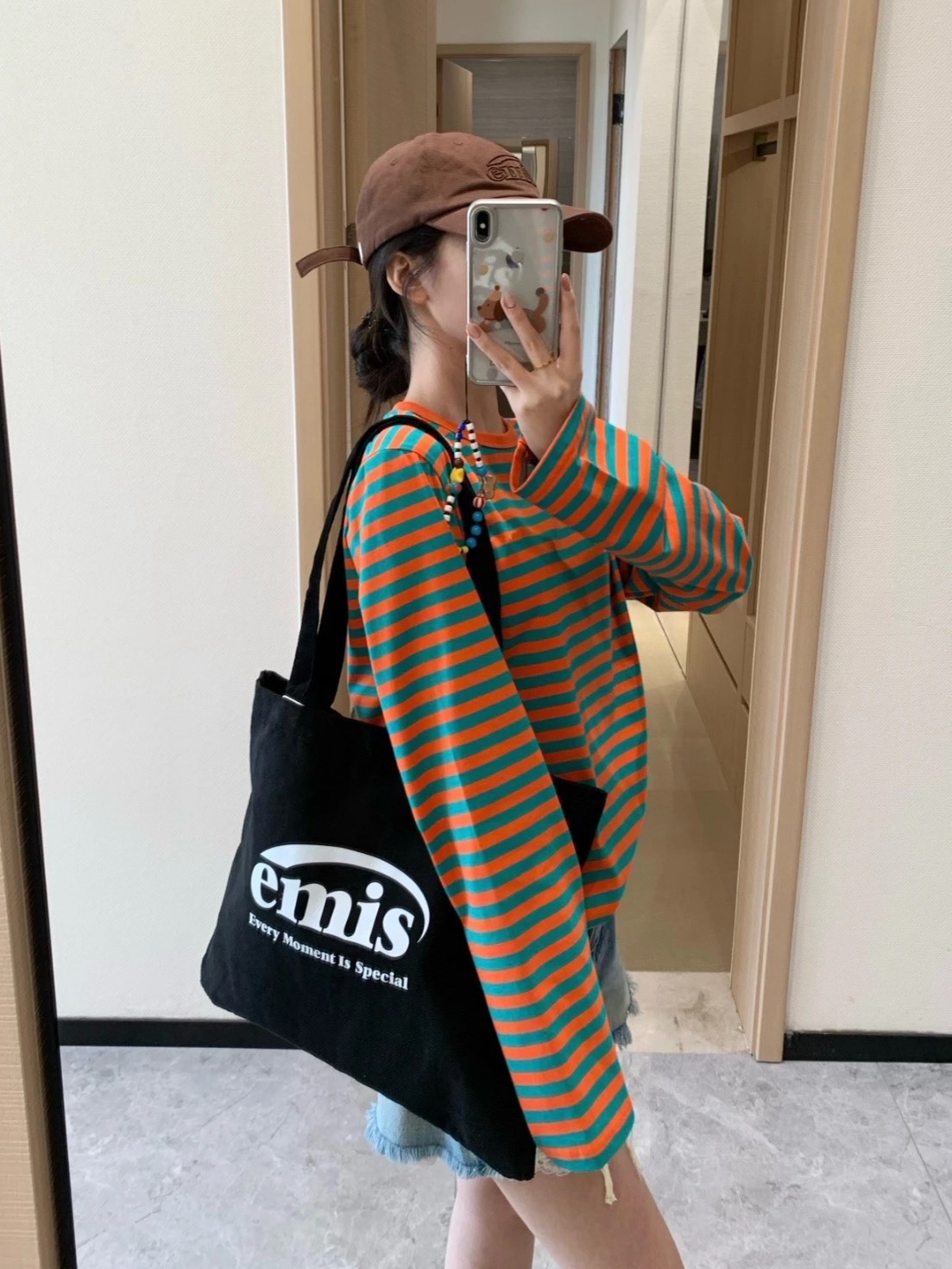 韓國EMIS 經典字母 帆布袋 托特包 黑色