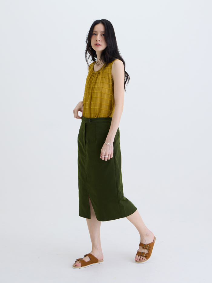 小松開衩長裙-綠松