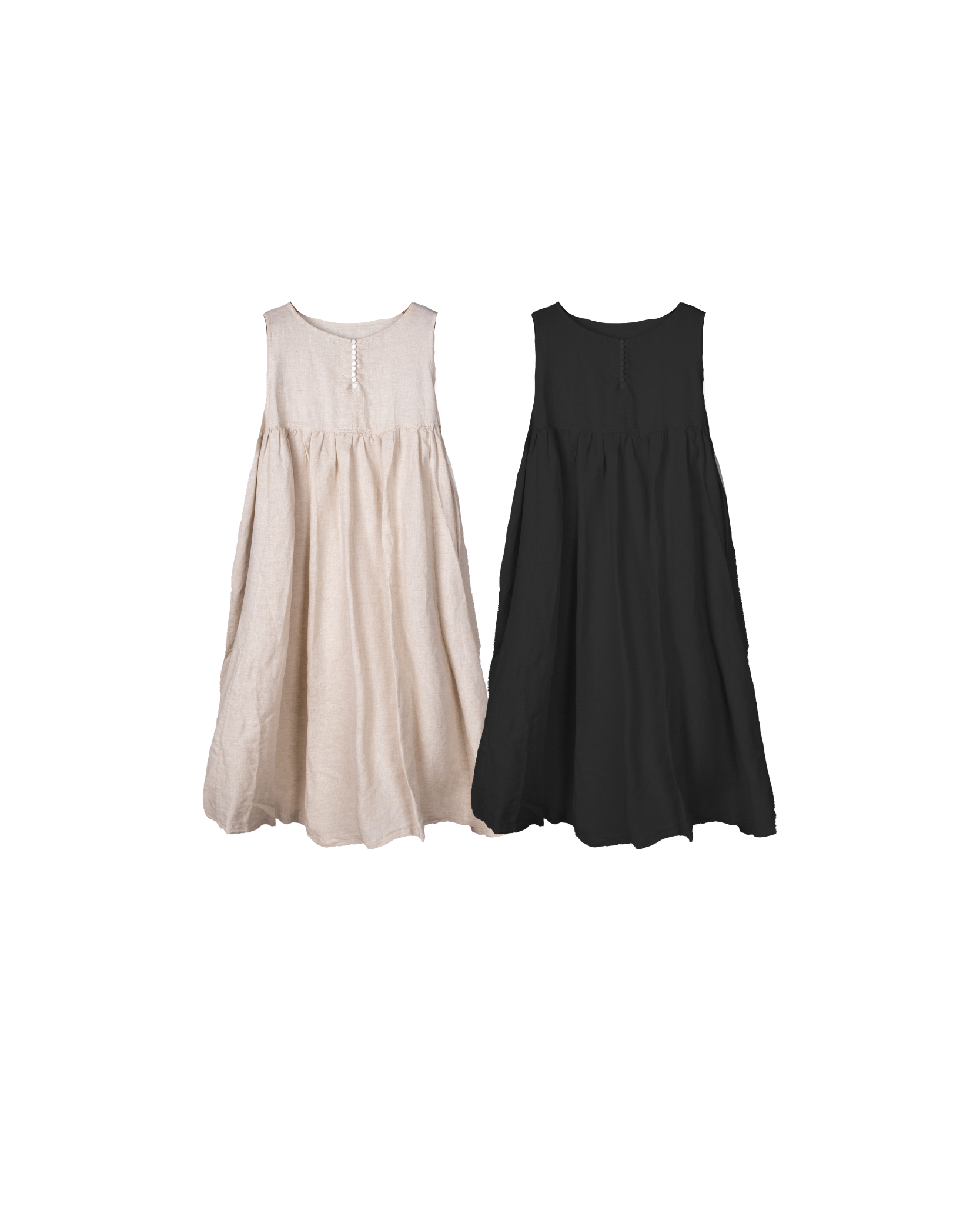 天絲麻貝殼鈕背心Onepiece