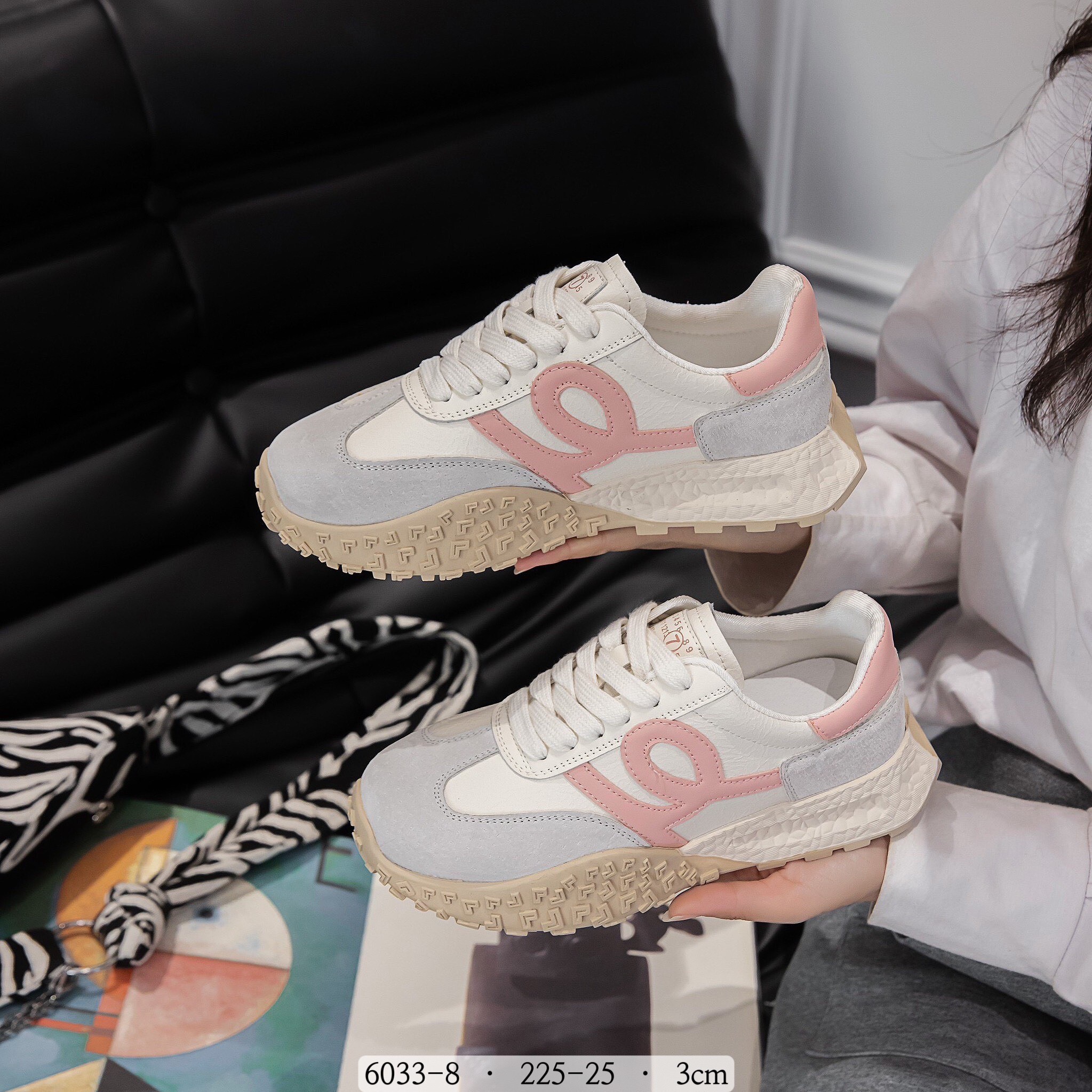 6033-8韓國真皮拼接跳色休閒鞋