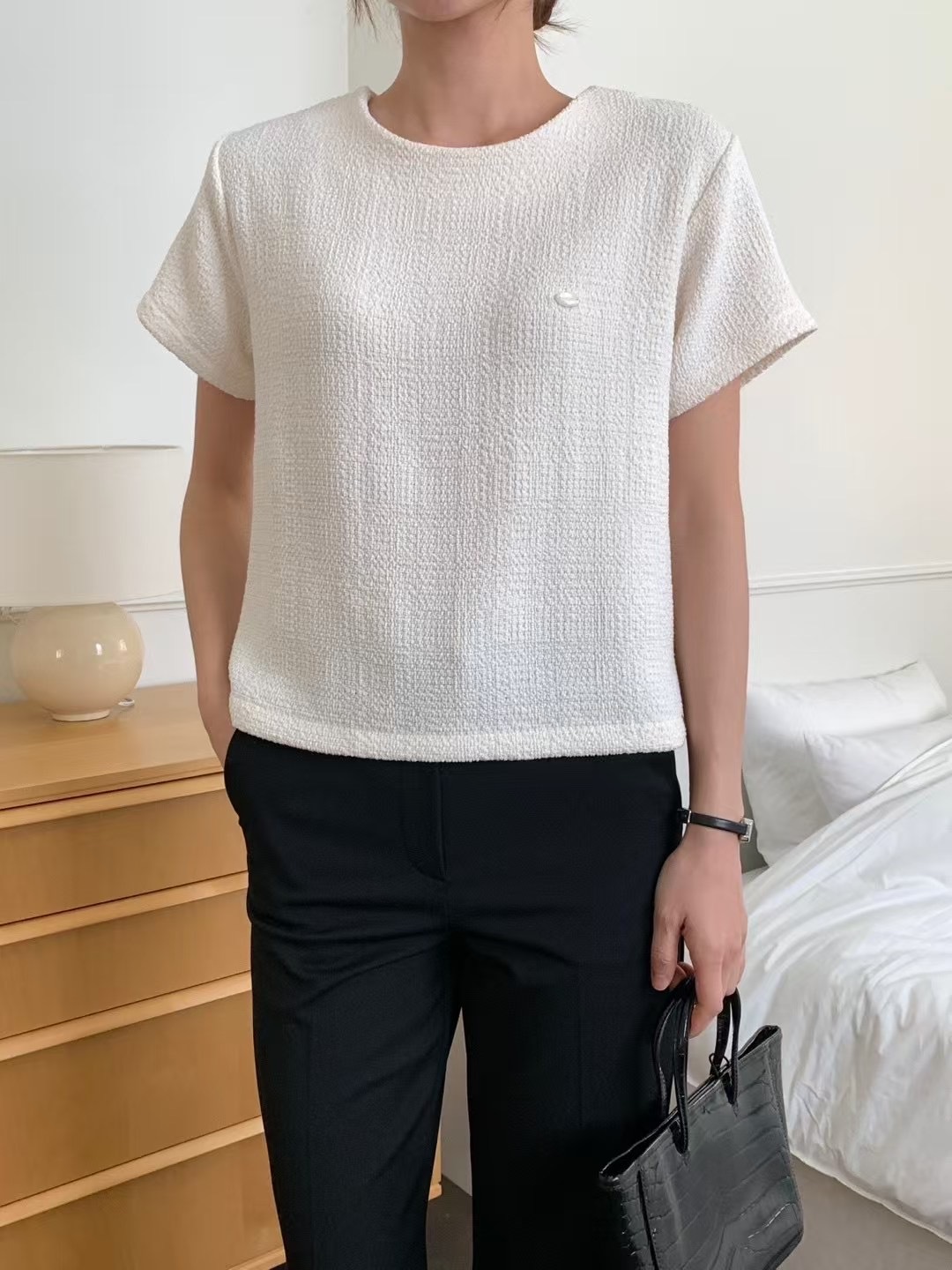 簡約大方抵著混織料上衣(14569)
