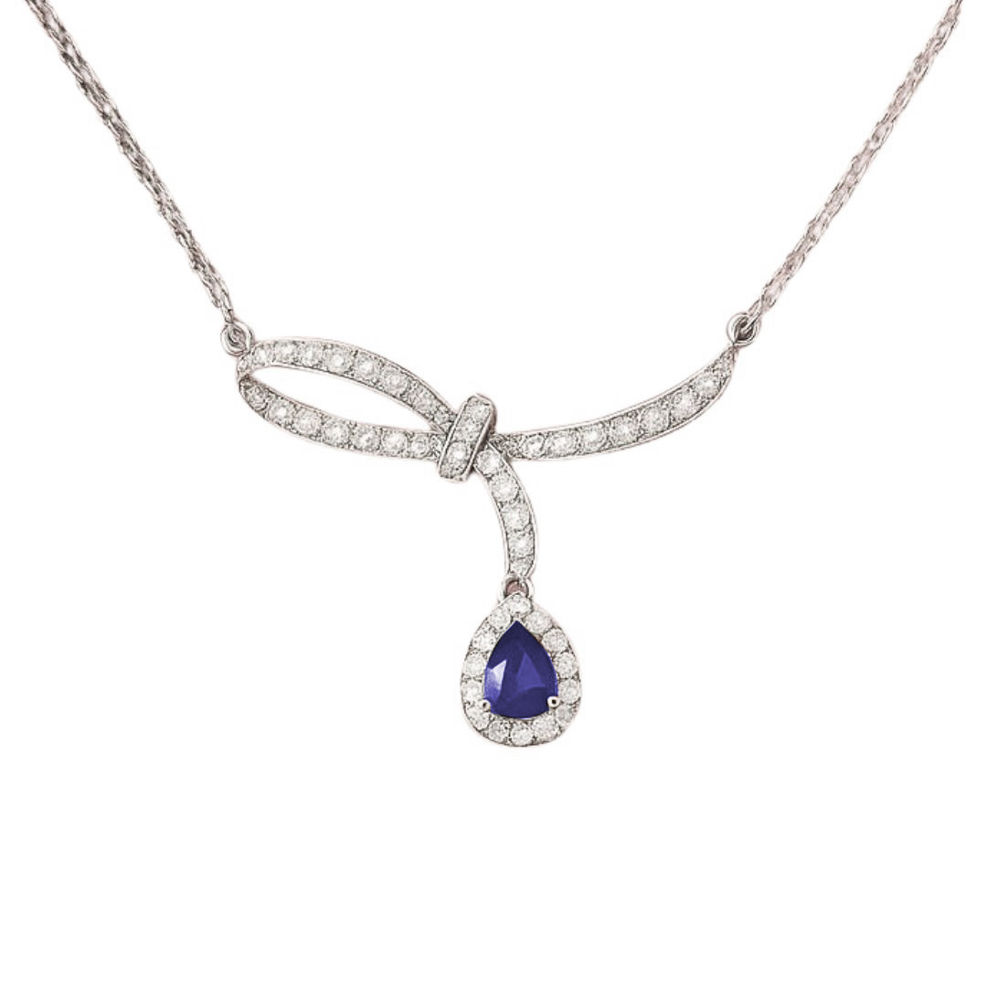 18K白金天然鑽石藍寶石頸鏈