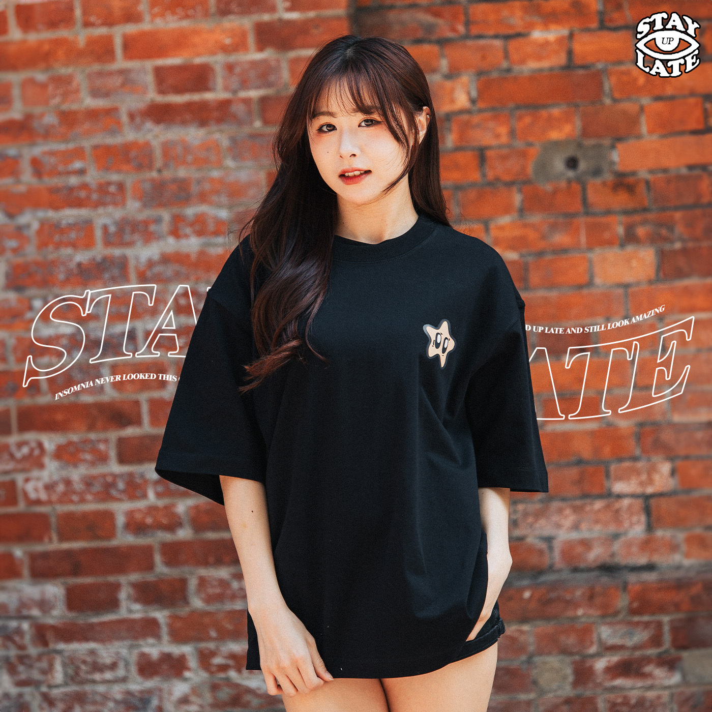 Stay Up Late 厚磅短T 星星 Logo 棉 短袖 黑