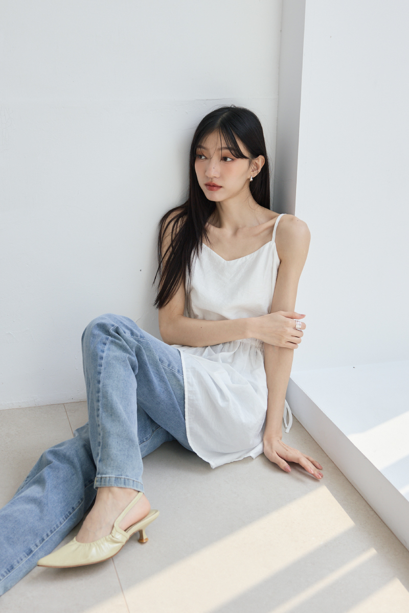 腰間抽繩細肩上衣