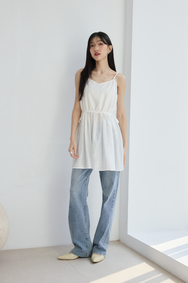 腰間抽繩細肩上衣