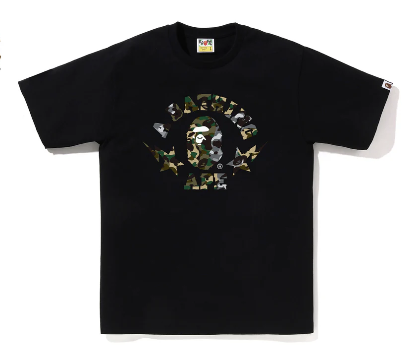 2025SS A BATHING APE BAPE 1ST CAMO CRAZY STA COLLEGE TEE 迷彩 拼接 小頭 短T 現貨 1L30110016
