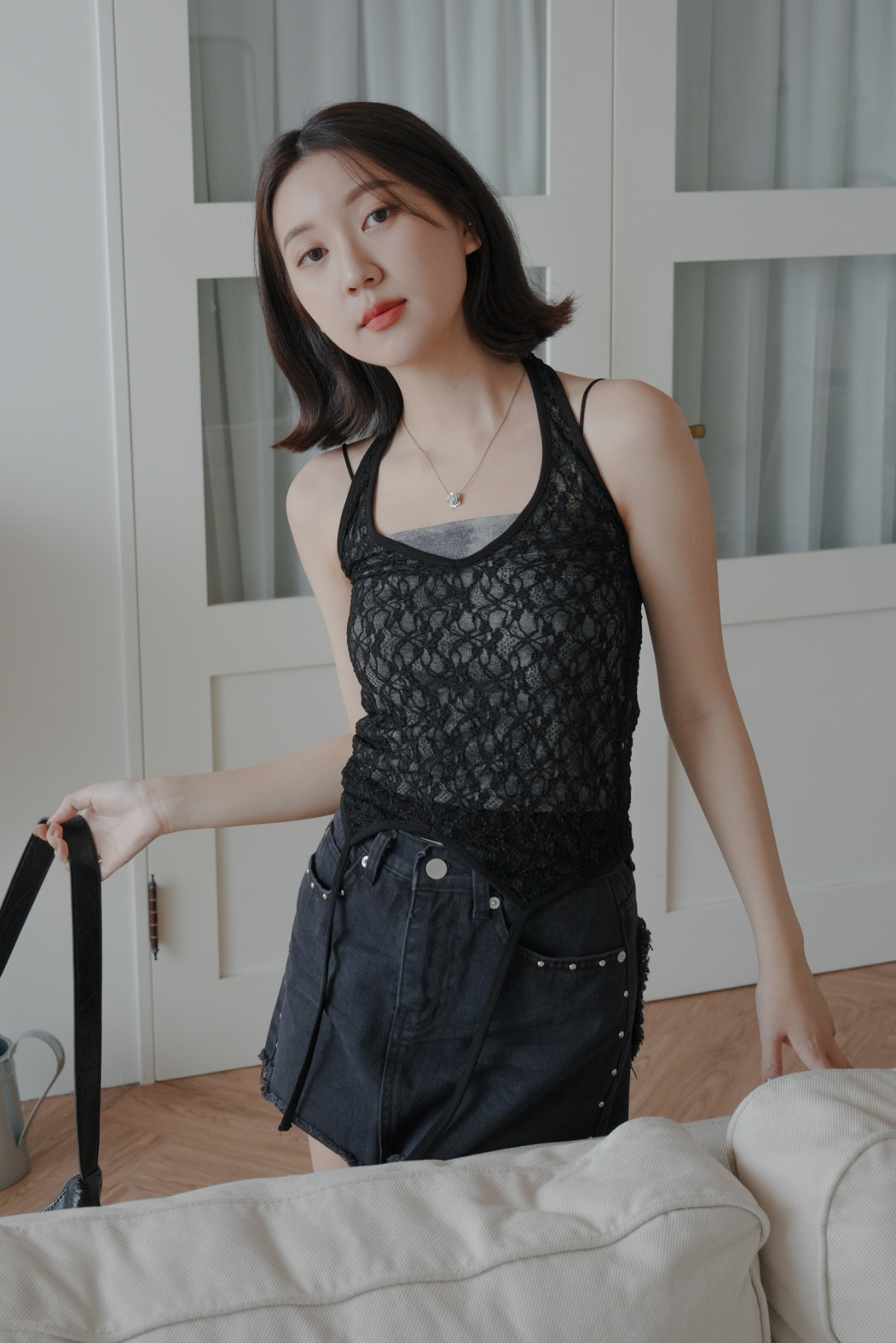 Floral Lace Halter Top #背心