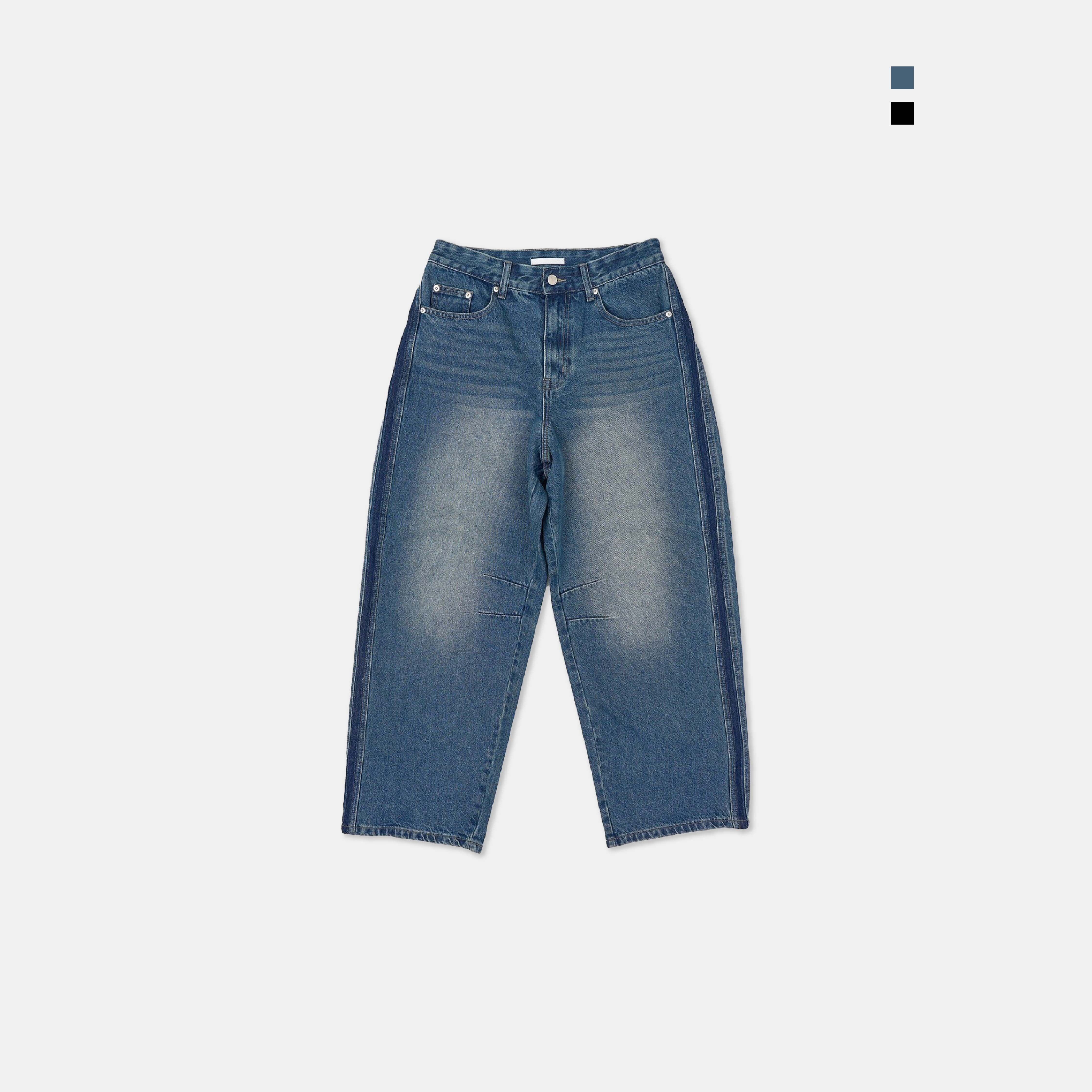 Raucohouse 日常 慵懶 立體 側邊條 水洗 牛仔褲