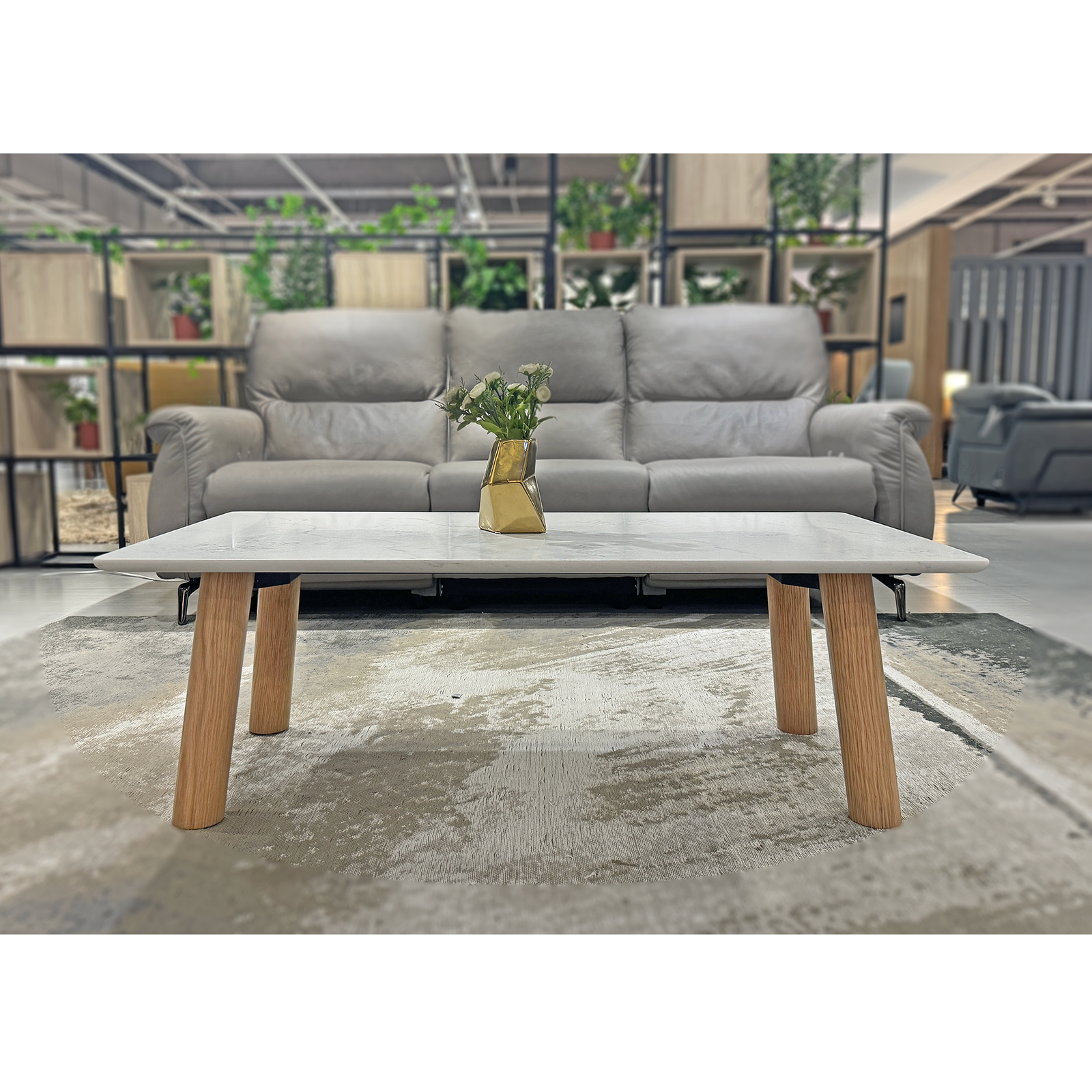 Bela 大理石紋石英面茶几(白橡腳)〔CB375C〕