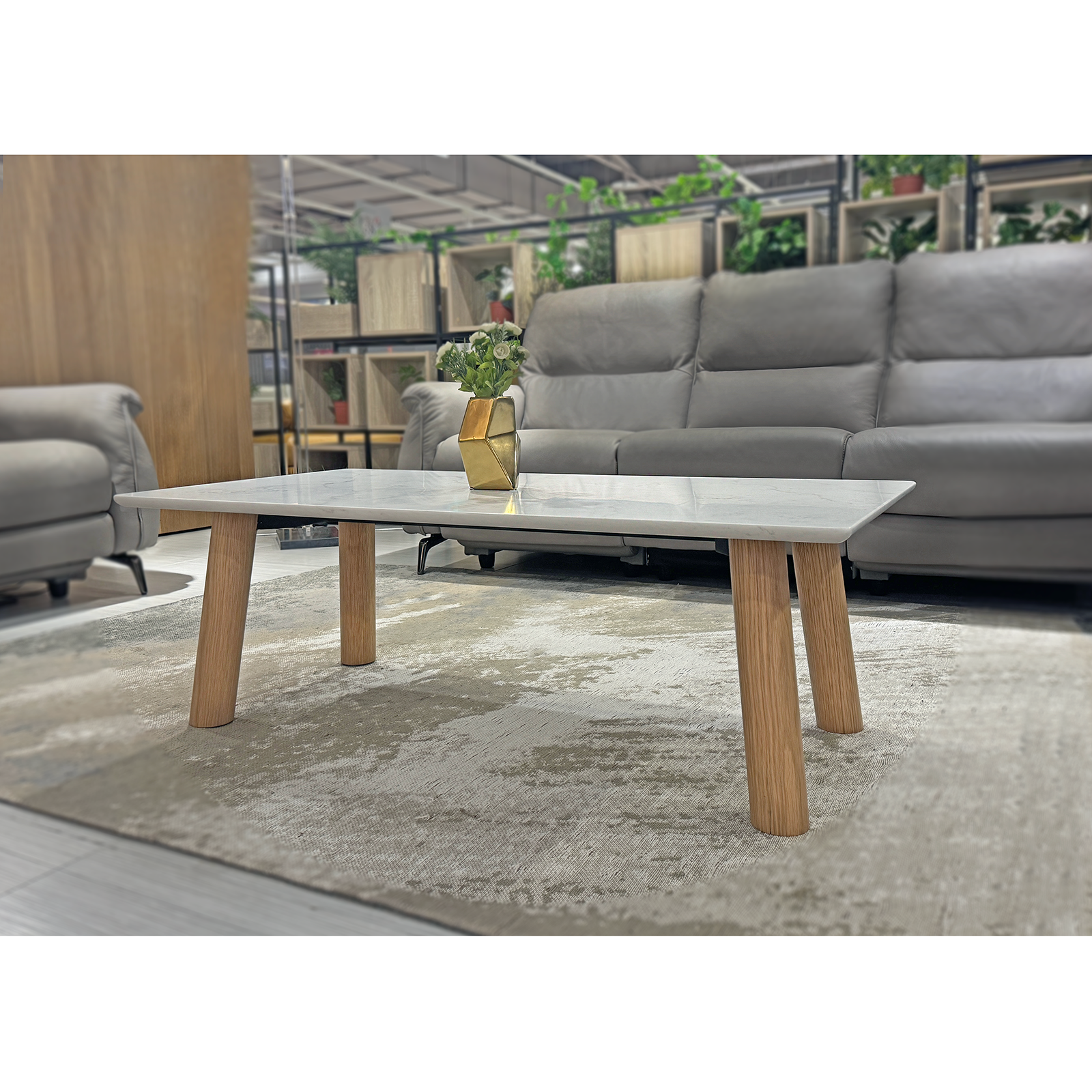 Bela 大理石紋石英面茶几(白橡腳)〔CB375C〕