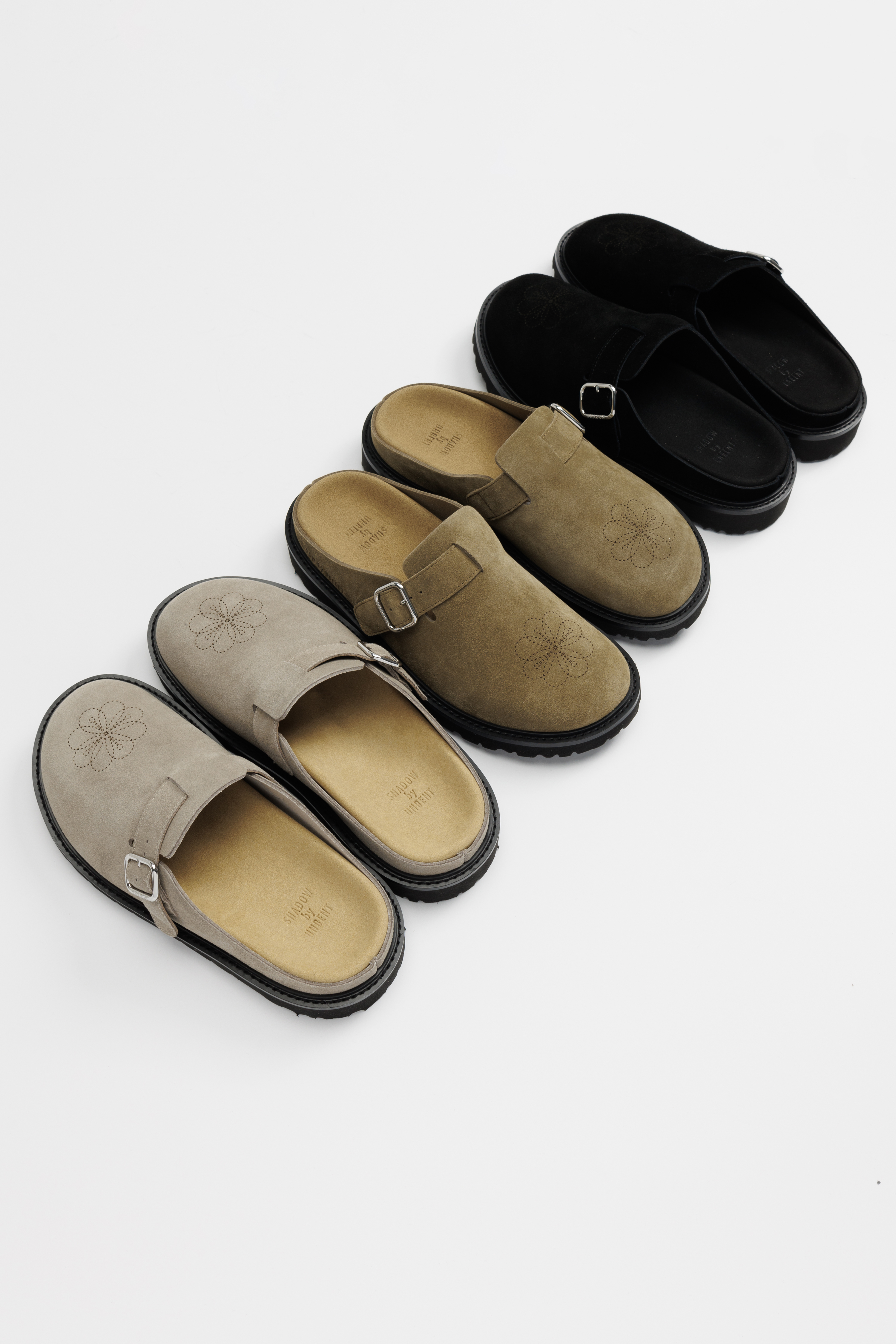 #預購 Shadow by unbent 反絨 牛皮包頭 雕花勃肯拖 三色