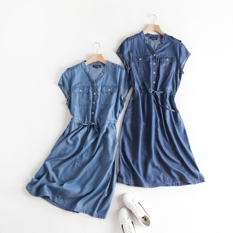 V領抽繩牛仔洋裝 兩色