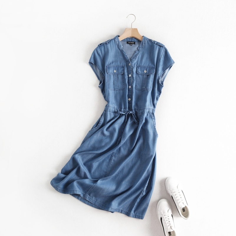 V領抽繩牛仔洋裝 兩色