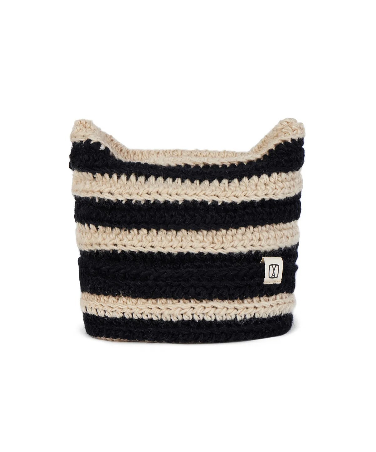 VARZAR Square Label Stripe Crochet Beanie