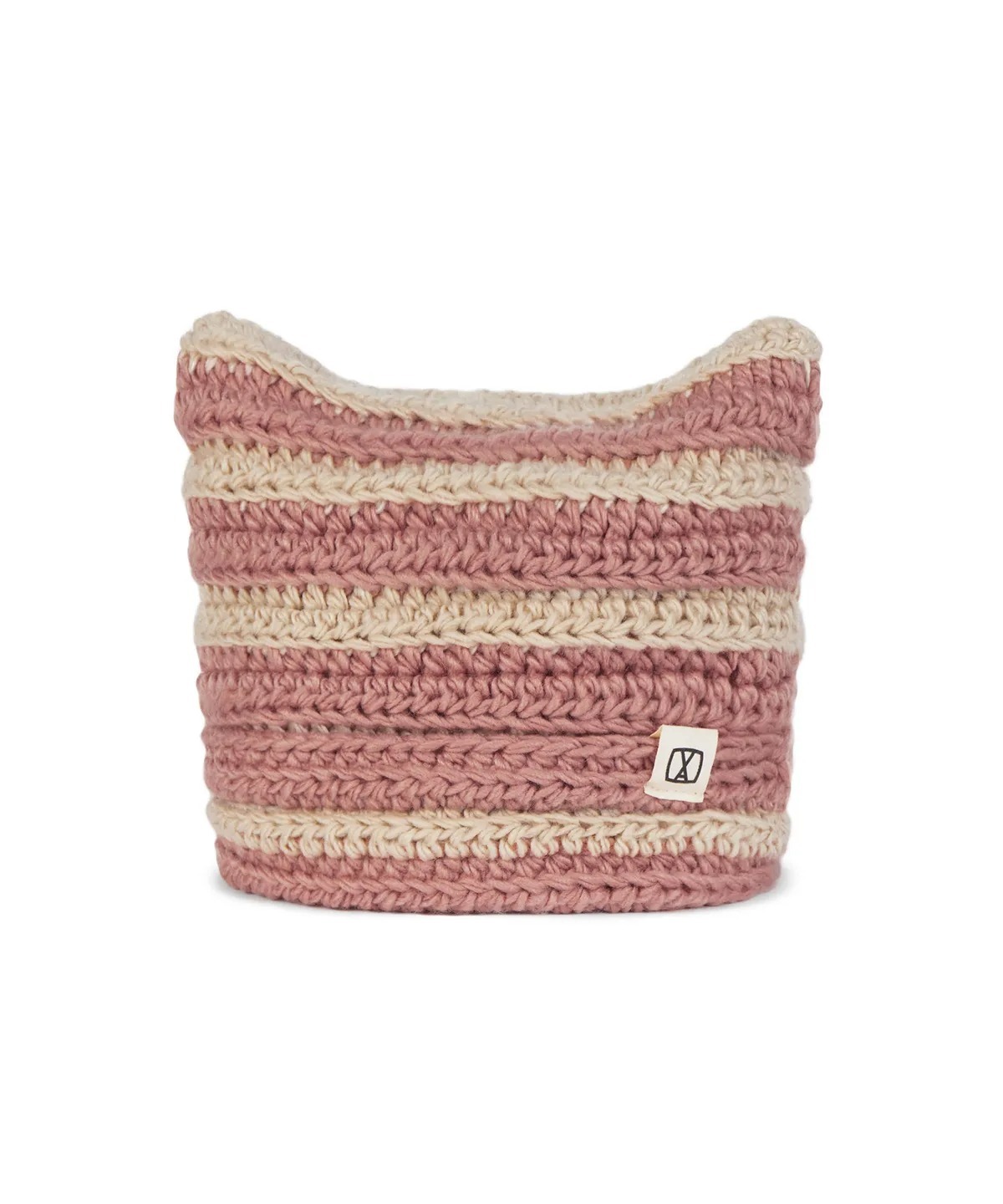 VARZAR Square Label Stripe Crochet Beanie