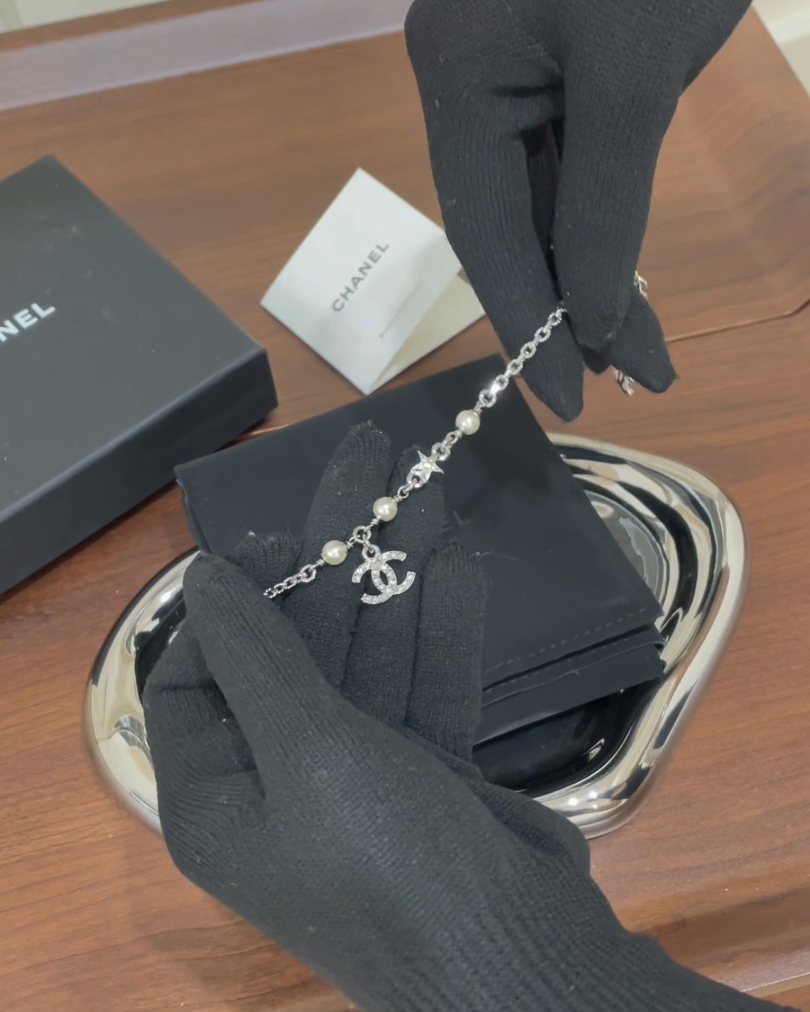 CHANEL｜雙C星星鑽手鍊 銀色