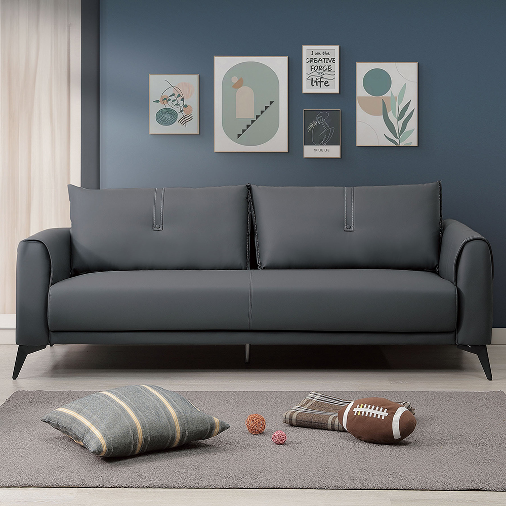 克雷亞灰色皮革沙發三人座/沙發椅