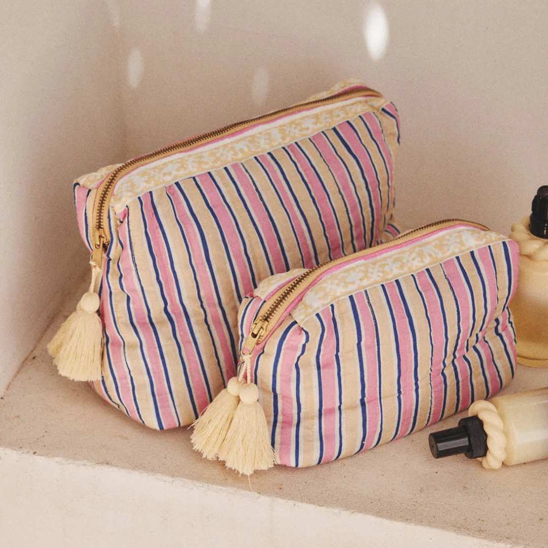 LOUISE MISHA│Pouch Teiki經典流蘇印花收納包．Pink Catania Stripes