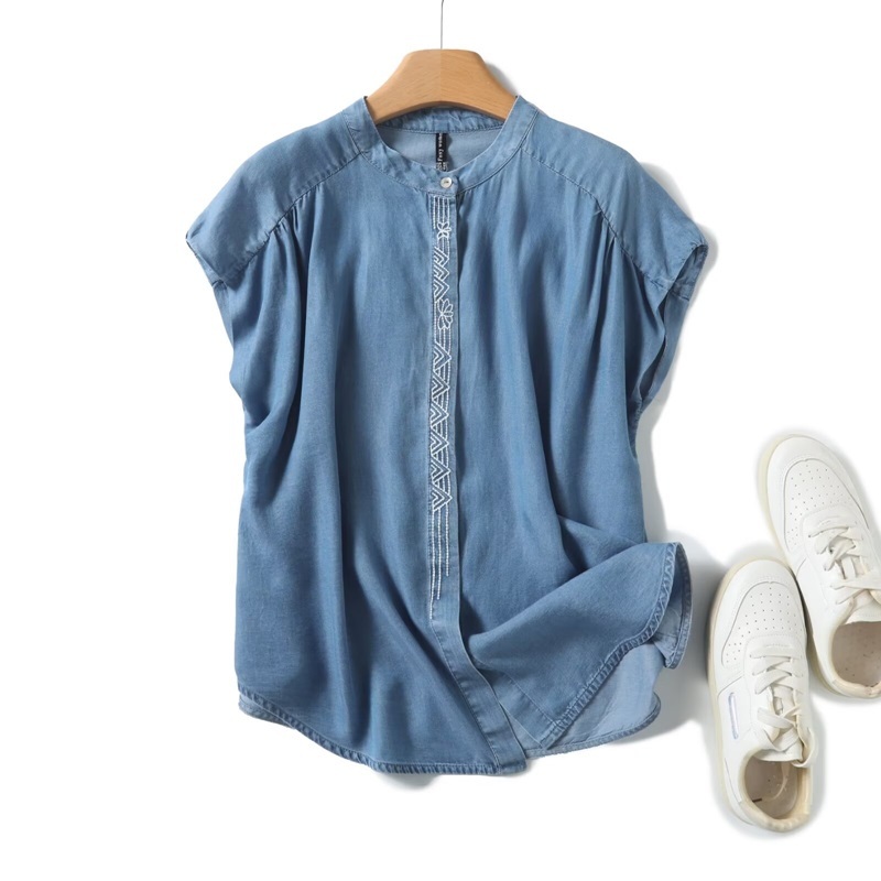 天絲圖紋牛仔上衣 兩色