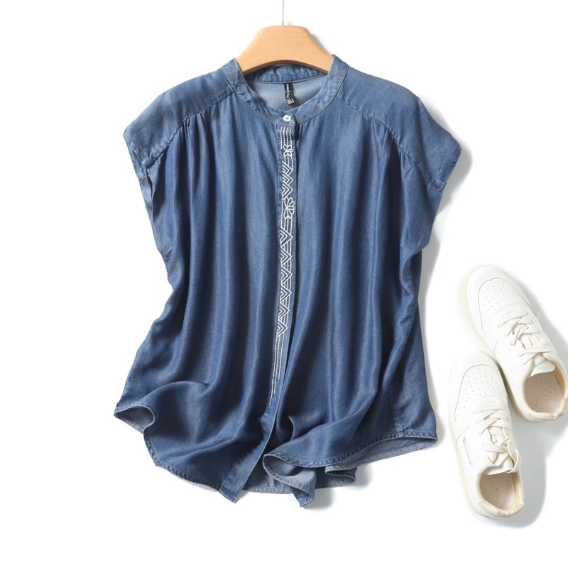 天絲圖紋牛仔上衣 兩色