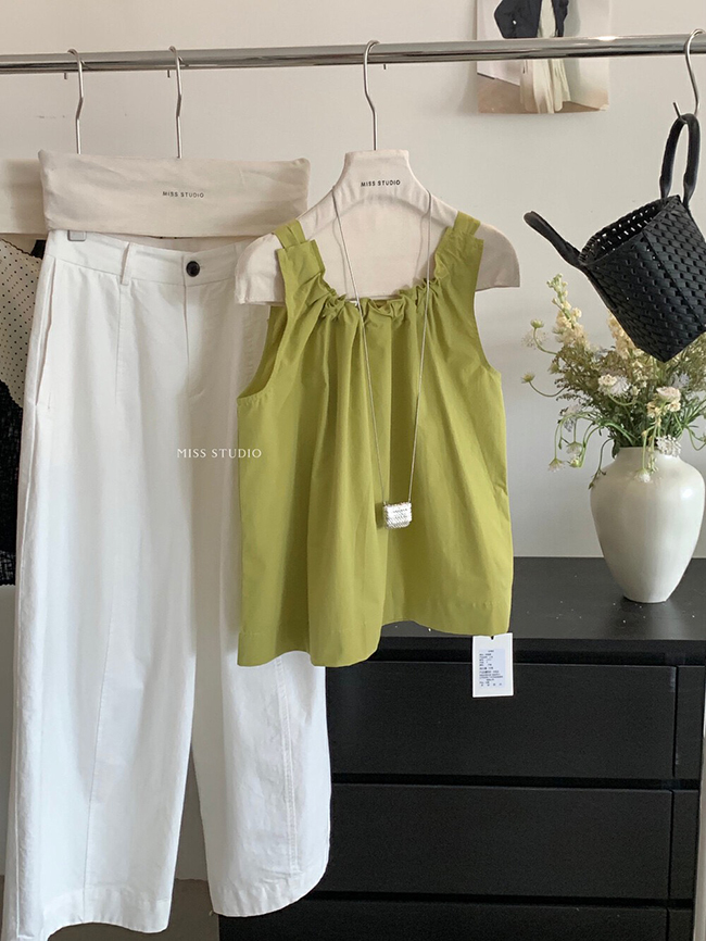 💝新品💝清涼一夏領口抓皺背心-預購